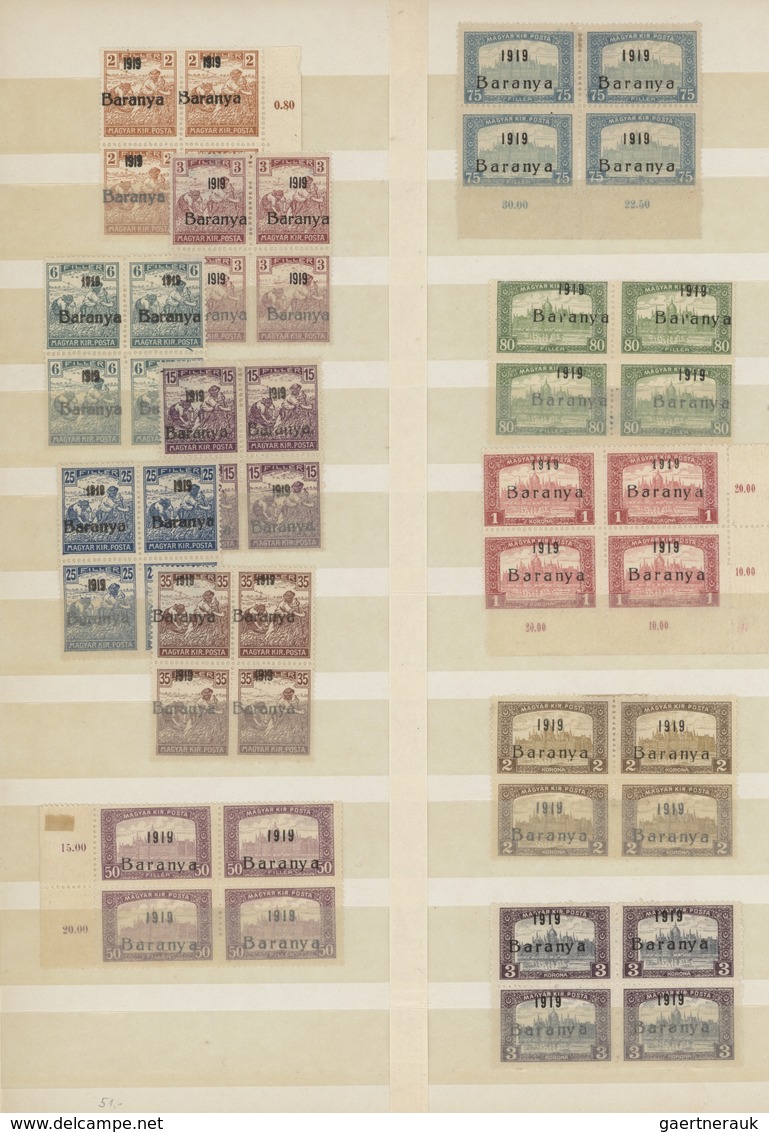 Ungarn - Besetzte Gebiete: Baranya: 1919, Mint Collection Of 41 BLOCKS OF FOUR Incl. A Good Percenta - Baranya