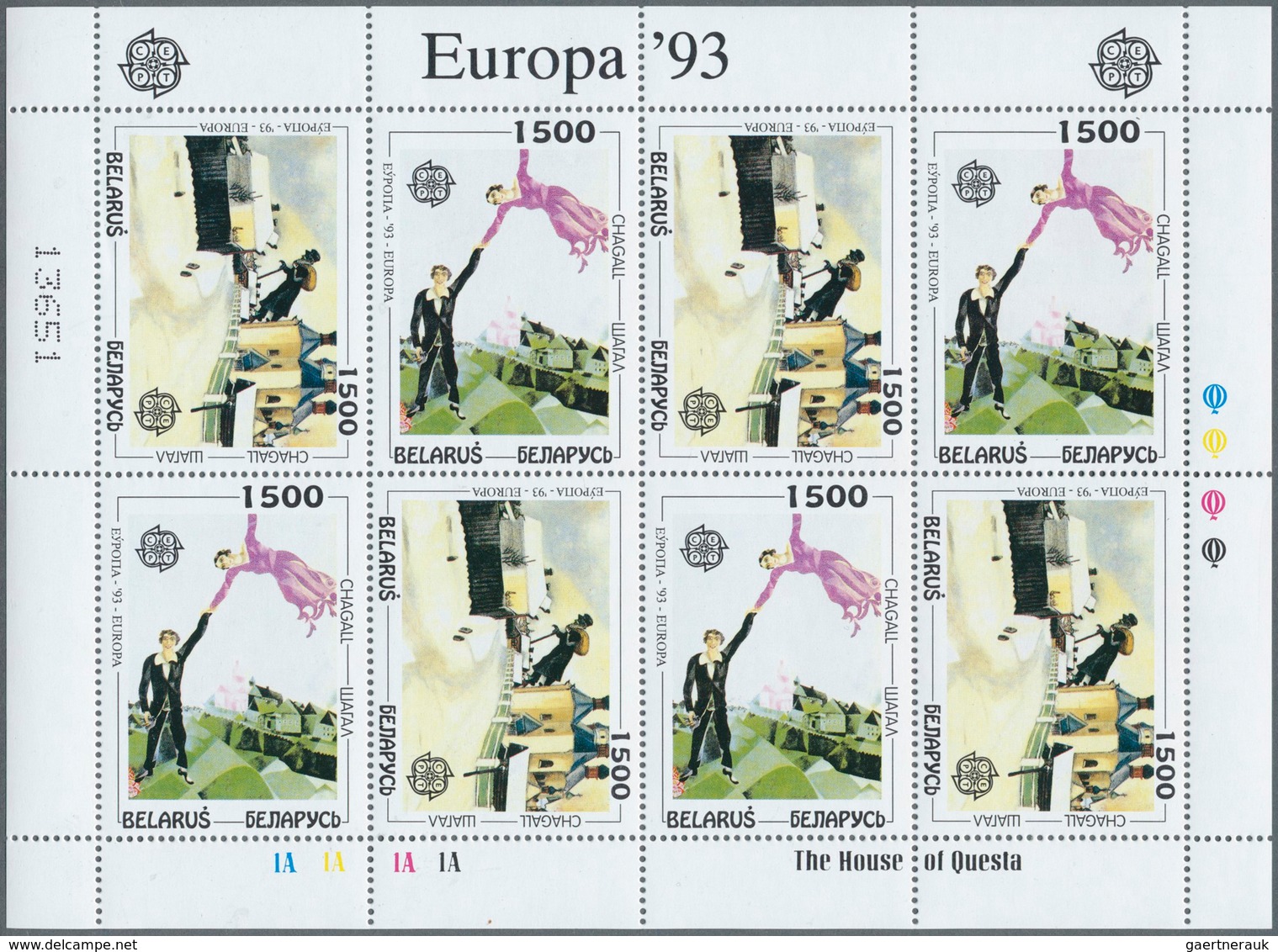 Weißrussland (Belarus): 1993, Europa (Marc Chagall), 800 Sets In 200 Little Sheets Of 4 Sets, All Mi - Belarus