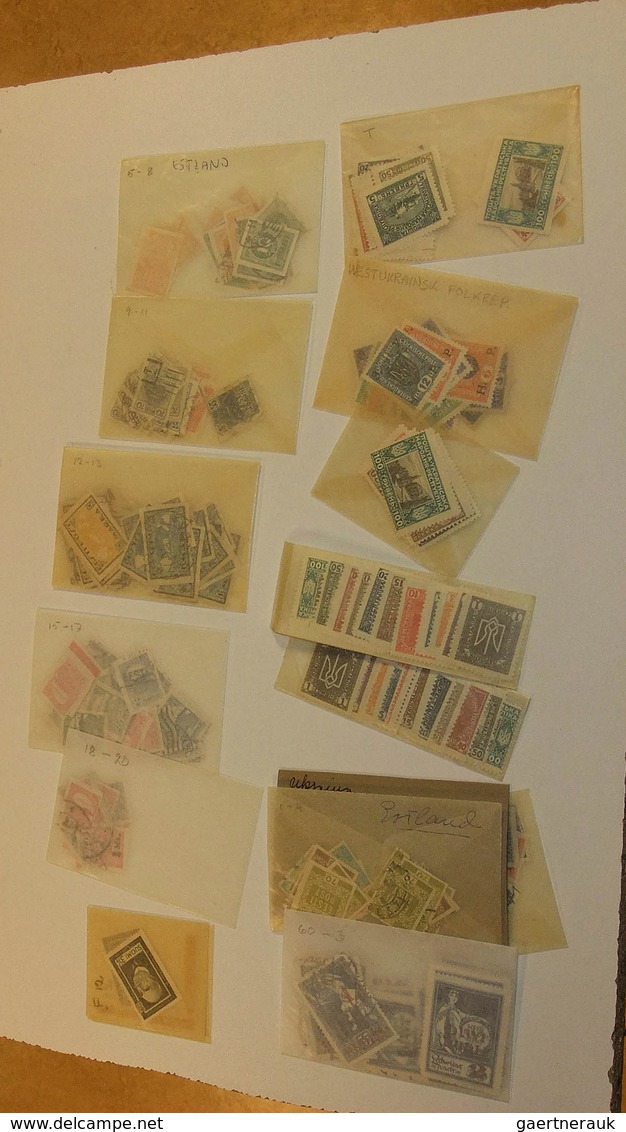 Europa - Ost: MNH, mint hinged and used lot Eastern Europe in glassines in box. Contains very much m