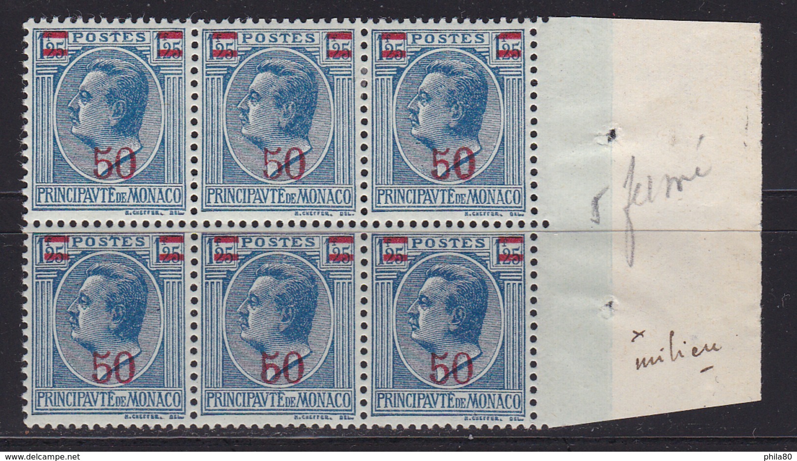 Monaco N°108a** (variété 5 Fermé) Dans Bloc De 6 - Neufs