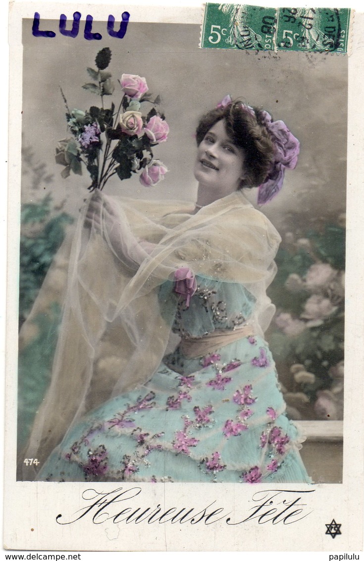 FEMMES 732 : Belle Robe Voile Fleurs Heureuse Fête ; édit. P C 474 - Femmes