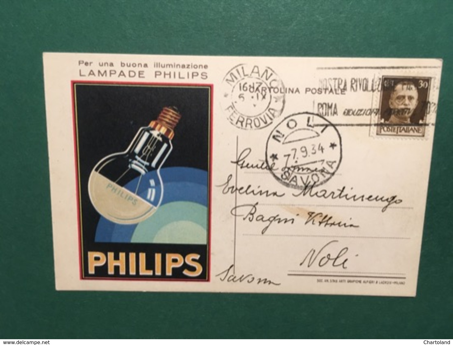 Cartolina Per Una Buona Illuminazione Lampade Philips - 1934 - Pubblicitari