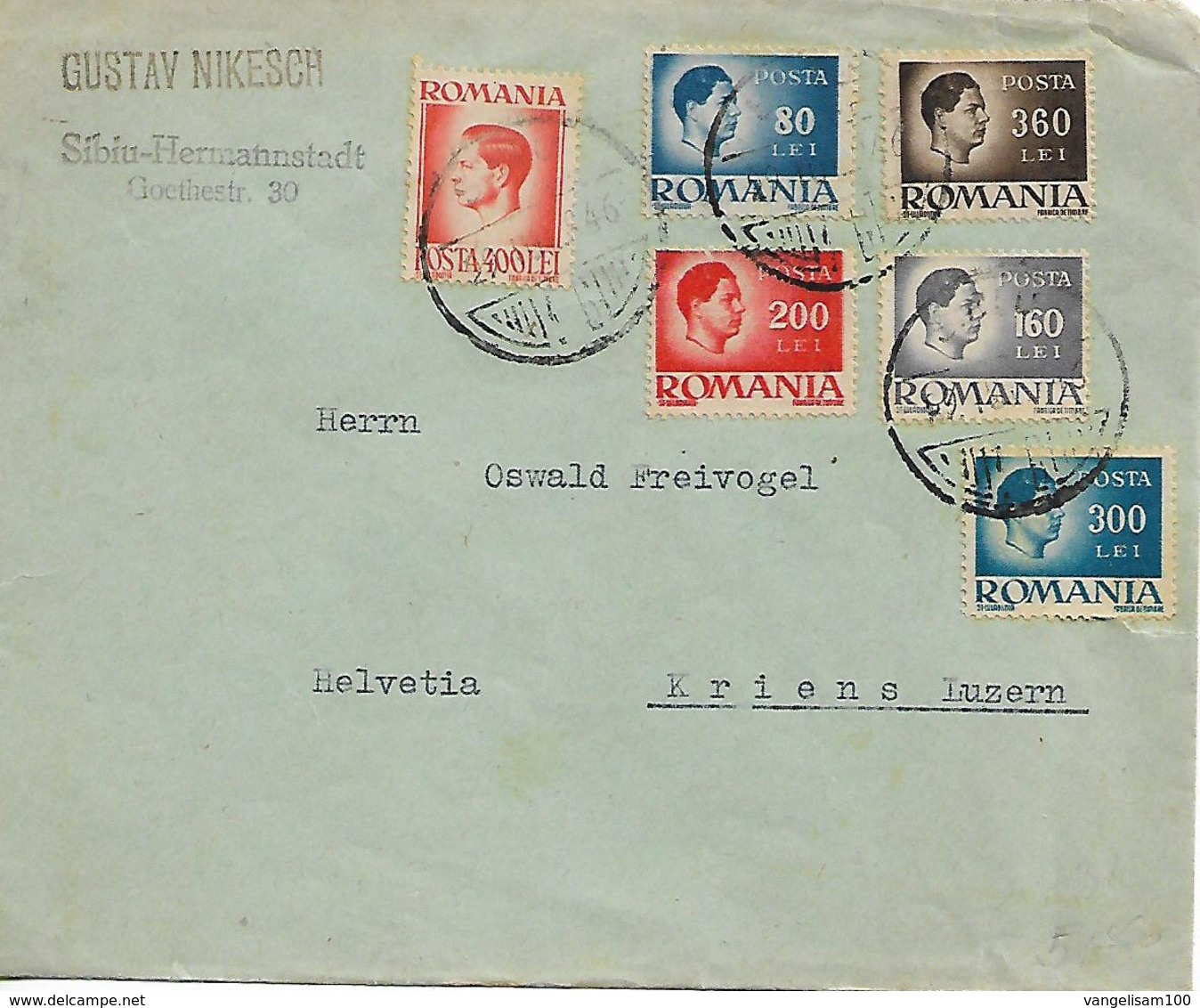 ROMANIA 1946 Cover Sent To Luzern 6 Stamps COVER USED - Storia Postale