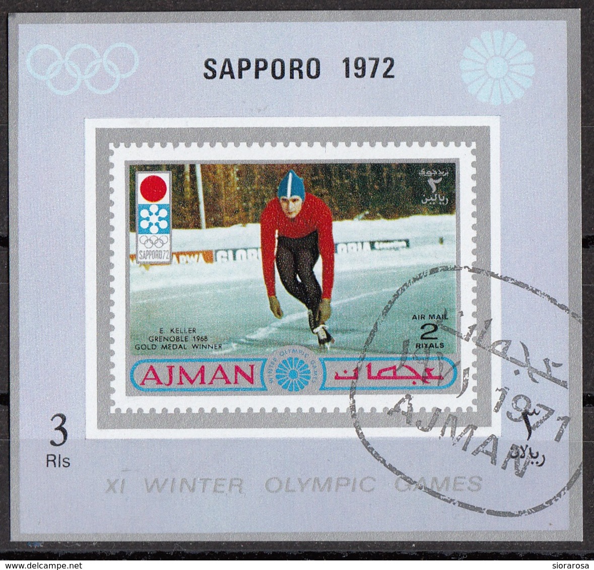 Ajman 1971 Mi. 767B E. Keller Oro Gold Grenoble 1968 Pattinaggio (Sapporo '72) Sheet Nuovo CTO Imperf. - Inverno1968: Grenoble