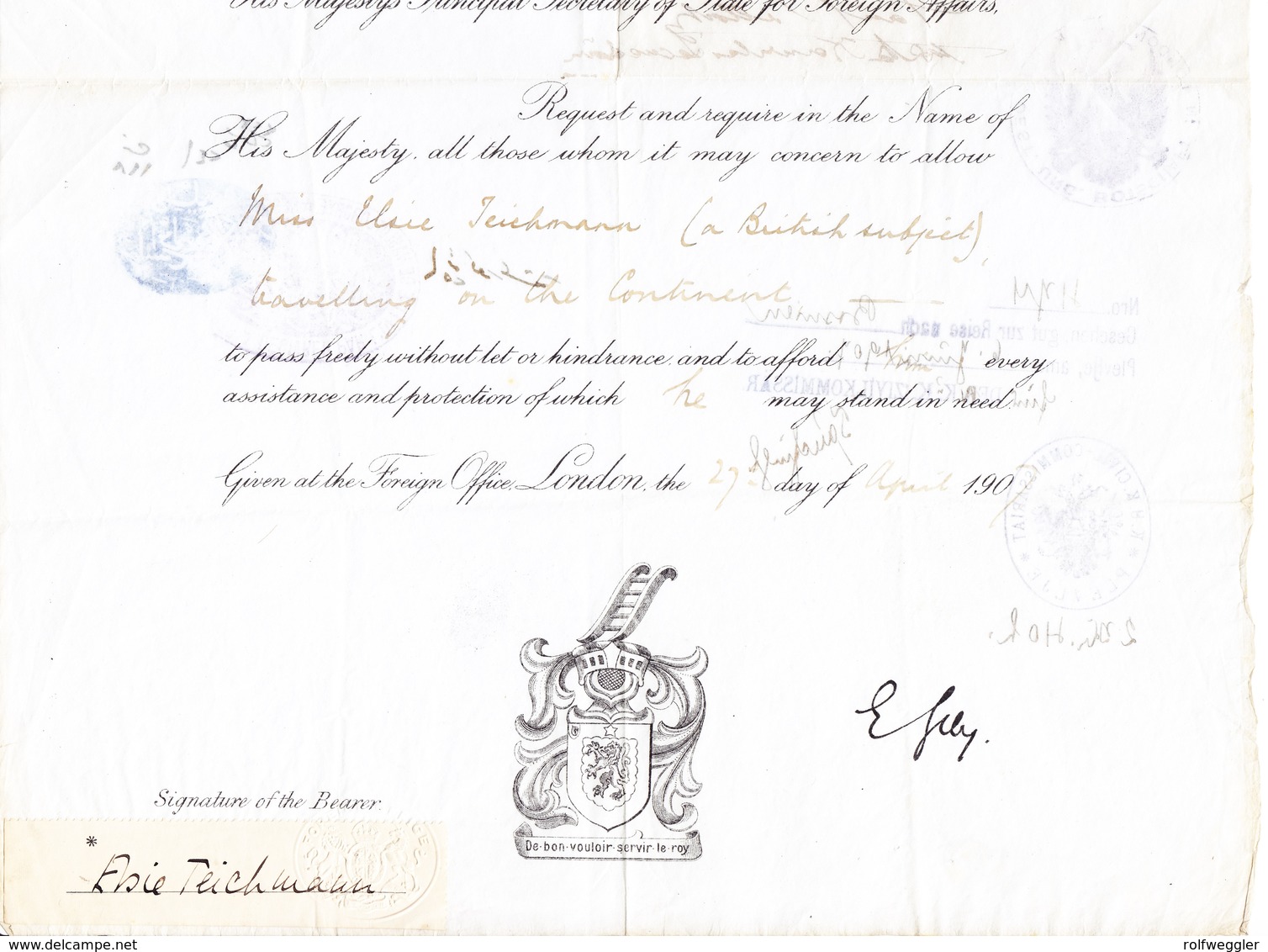 1907 Britischer Reisepass, Passagierschein; Stempel Des Rumänischen Konsulats Des Österreichischen Ungarischen Konsulats - Cachets Généralité