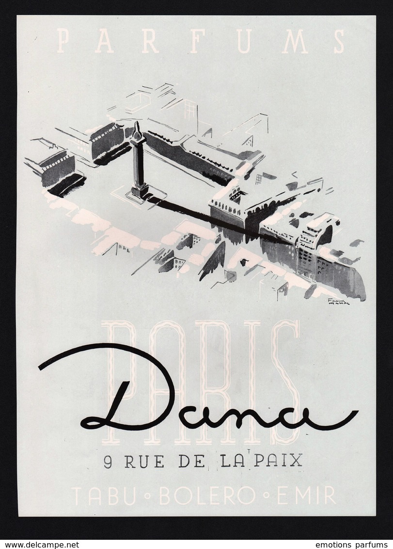 Pub 1945 Produit De Beauté Cosmétique DE RIAZ Dessin Femme  Vignaud Dos Parfum Dana Place Vendome Rue De La Paix - Publicités