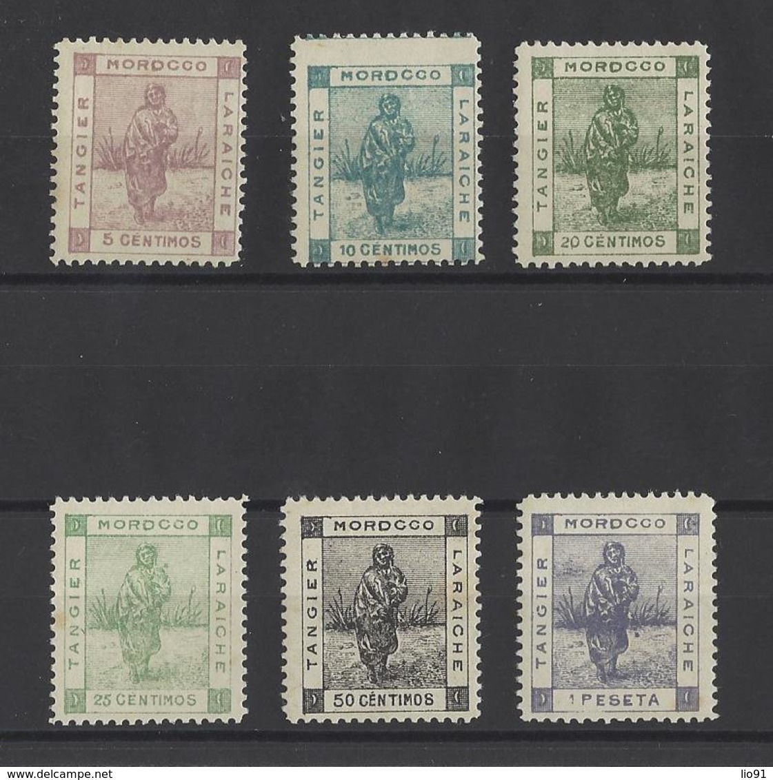 MAROC  TANGER A LARACHE  YT  N°128/133  Neuf **  (rousseur)  1898 - Postes Locales & Chérifiennes