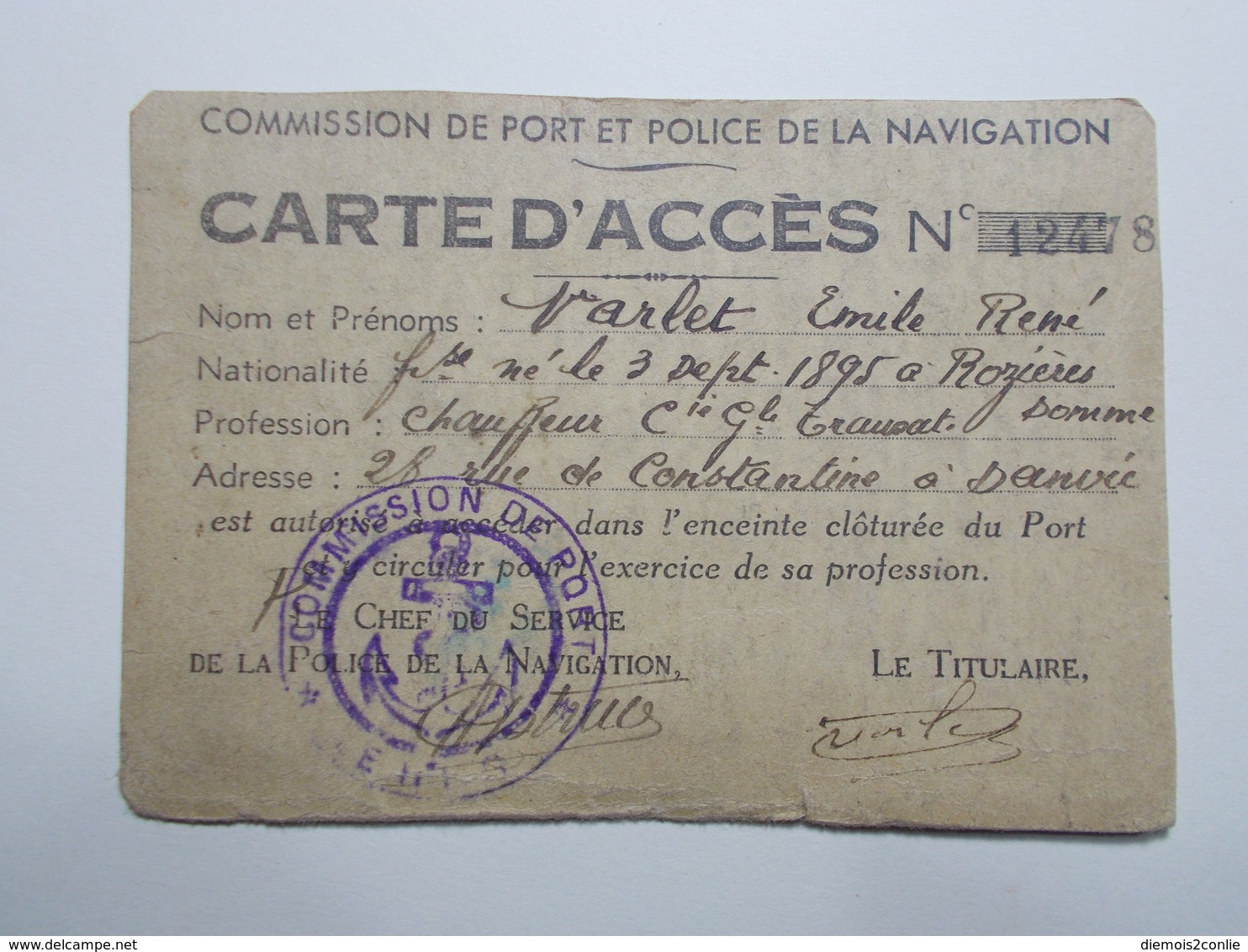 Document Carte D'Accès Commission De Port & Police Navigation (23/24) - Non Classés