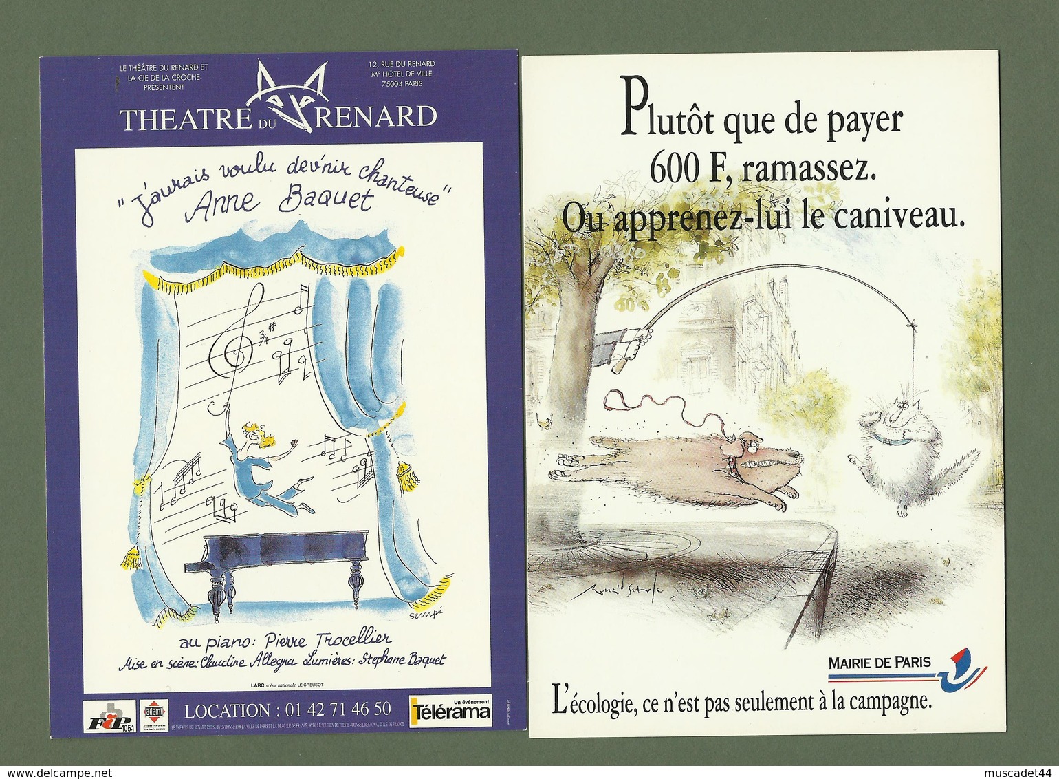 CARTES POSTALES CARTCOM SEMPE MAIRIE DE PARIS ET THEATRE DU RENARD - Sempé