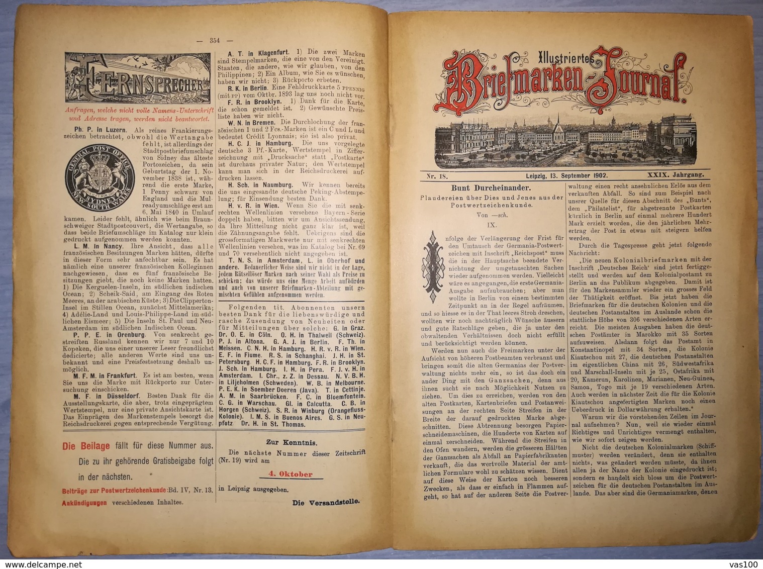 ILLUSTRATED STAMPS JOURNAL- ILLUSTRIERTES BRIEFMARKEN JOURNAL MAGAZINE, LEIPZIG, NR 18, SEPTEMBER 1902, GERMANY - Tedesche (prima Del 1940)