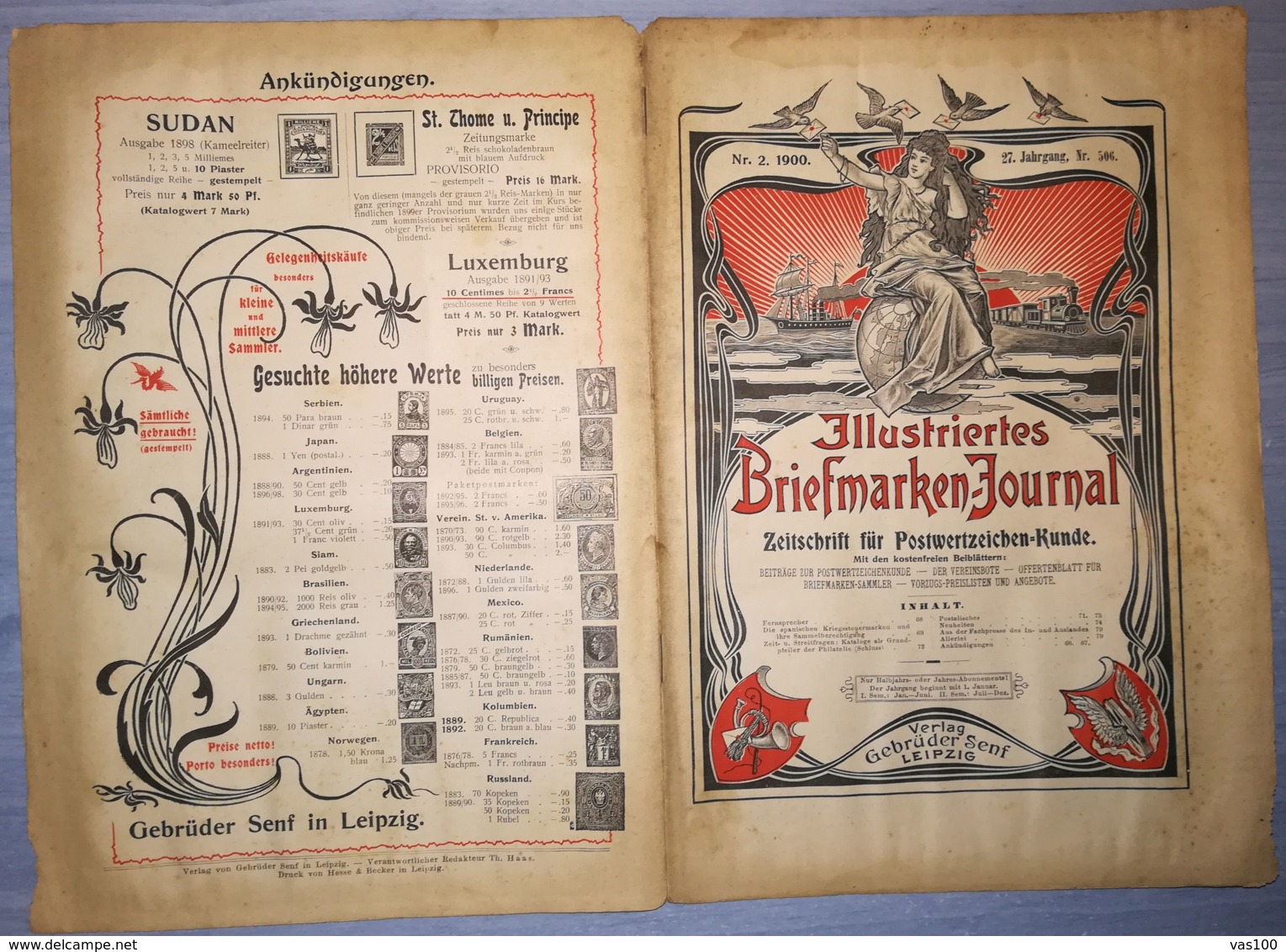 ILLUSTRATED STAMPS JOURNAL- ILLUSTRIERTES BRIEFMARKEN JOURNAL MAGAZINE, LEIPZIG, NR 2, JANUARY 1900, GERMANY - Tedesche (prima Del 1940)