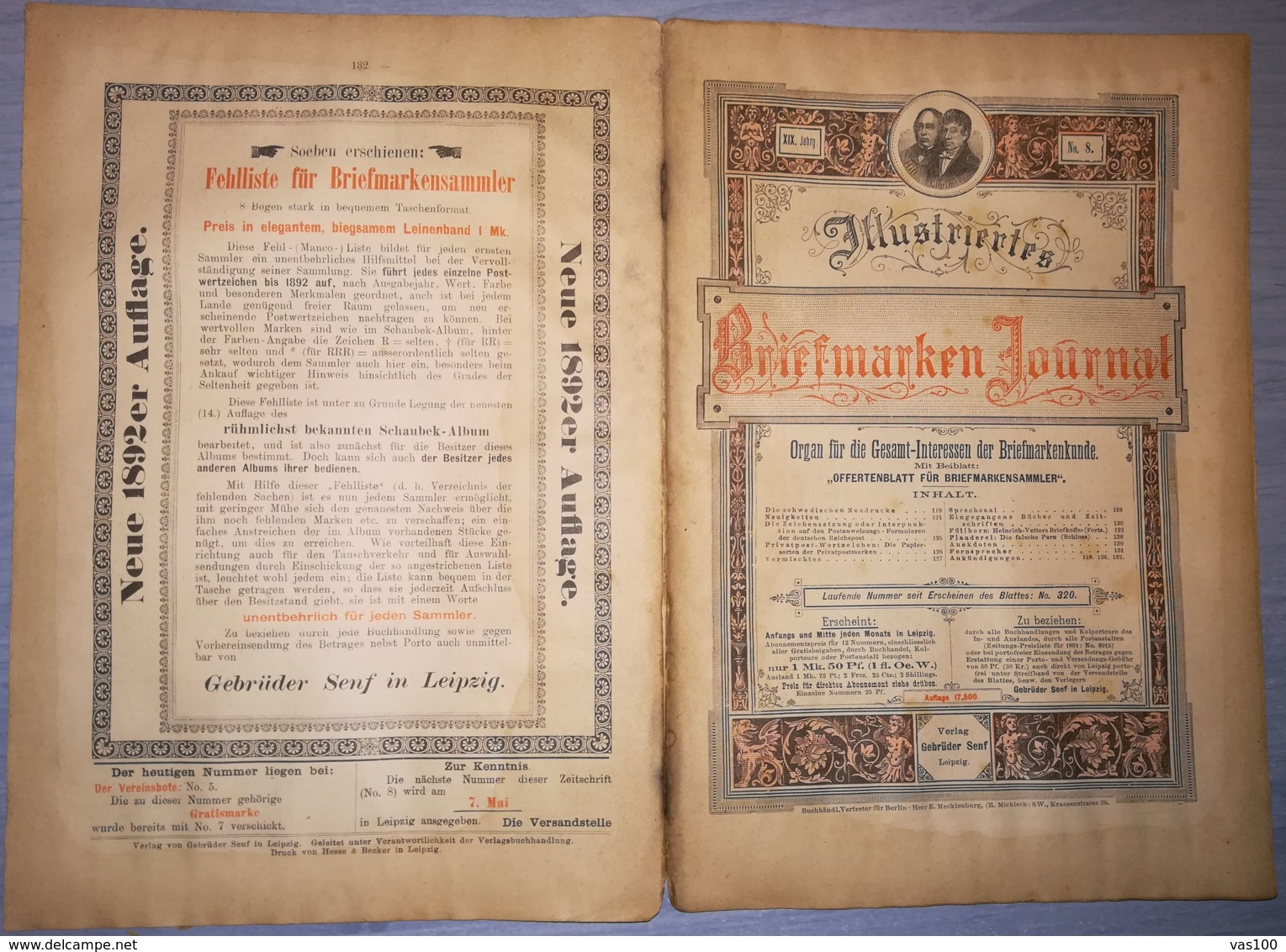 ILLUSTRATED STAMPS JOURNAL- ILLUSTRIERTES BRIEFMARKEN JOURNAL MAGAZINE, LEIPZIG, NR 8, APRIL 1892, GERMANY - Tedesche (prima Del 1940)