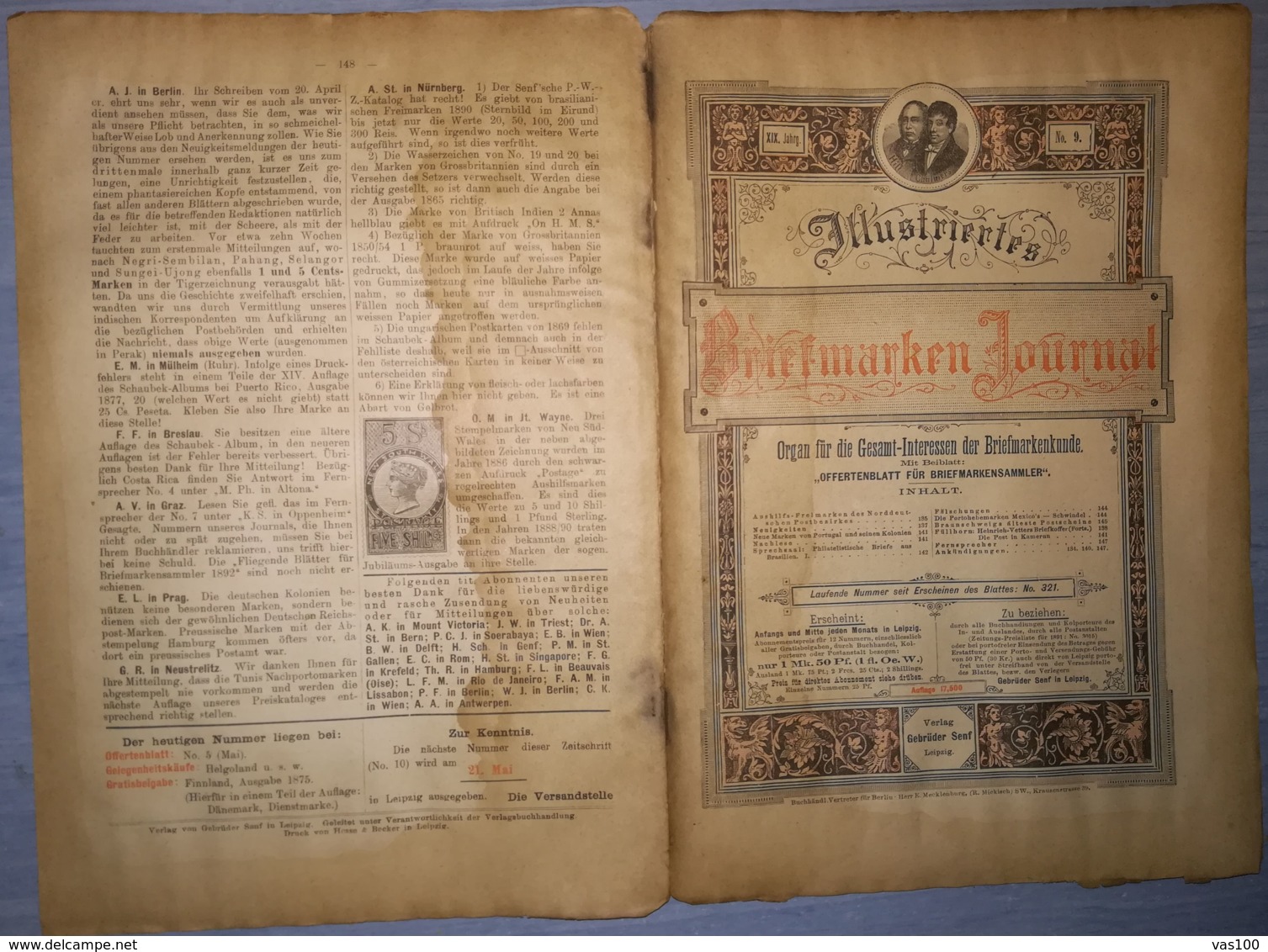 ILLUSTRATED STAMPS JOURNAL- ILLUSTRIERTES BRIEFMARKEN JOURNAL MAGAZINE, LEIPZIG, NR 9, MAY 1892, GERMANY - Tedesche (prima Del 1940)