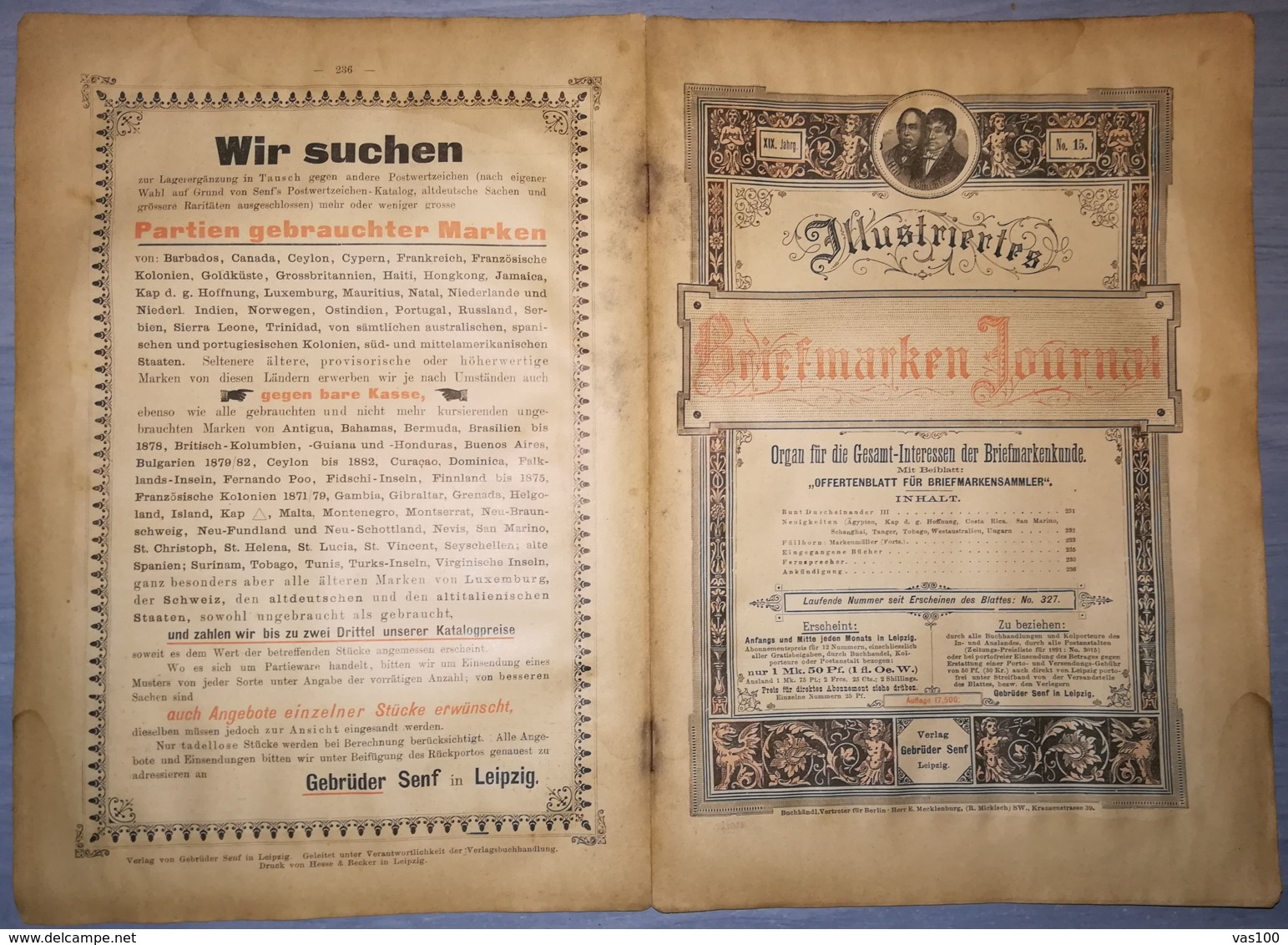 ILLUSTRATED STAMPS JOURNAL- ILLUSTRIERTES BRIEFMARKEN JOURNAL MAGAZINE, LEIPZIG, NR 15, AUGUST 1892, GERMANY - Alemán (hasta 1940)