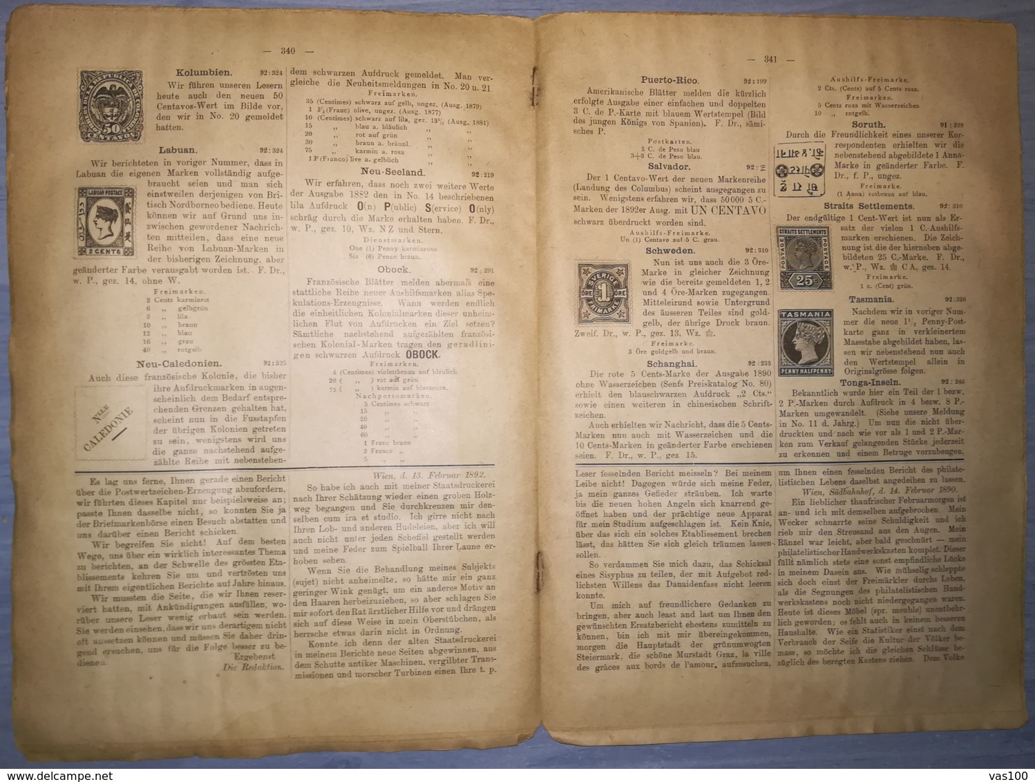 ILLUSTRATED STAMPS JOURNAL- ILLUSTRIERTES BRIEFMARKEN JOURNAL MAGAZINE, LEIPZIG, NR 22, NOVEMBER 1892, GERMANY - Tedesche (prima Del 1940)