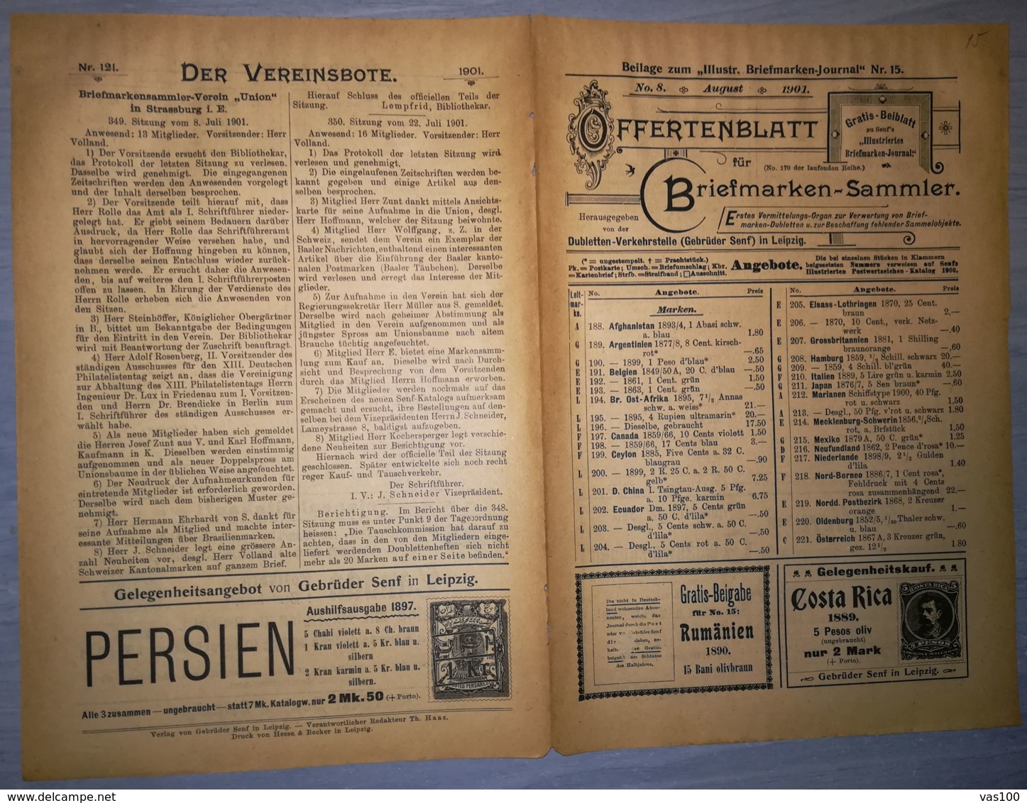 ILLUSTRATED STAMPS JOURNAL- ILLUSTRIERTES BRIEFMARKEN JOURNAL MAGAZINE SUPPLEMENT, PRICE LIST, LEIPZIG, 1901, GERMANY - German (until 1940)