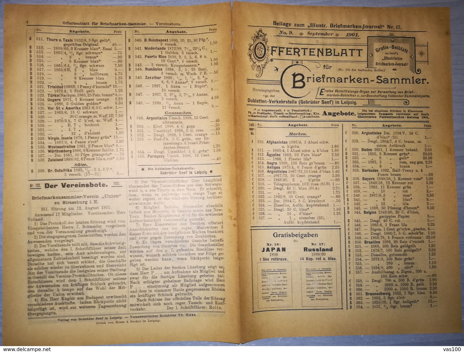 ILLUSTRATED STAMPS JOURNAL- ILLUSTRIERTES BRIEFMARKEN JOURNAL MAGAZINE SUPPLEMENT, PRICE LIST, LEIPZIG, 1901, GERMANY - Tedesche (prima Del 1940)