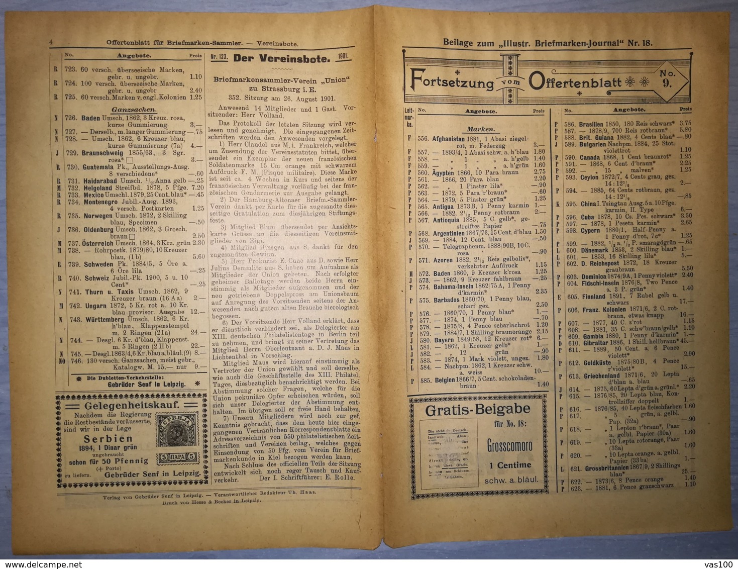 ILLUSTRATED STAMPS JOURNAL- ILLUSTRIERTES BRIEFMARKEN JOURNAL MAGAZINE SUPPLEMENT, PRICE LIST, LEIPZIG, 1901, GERMANY - German (until 1940)