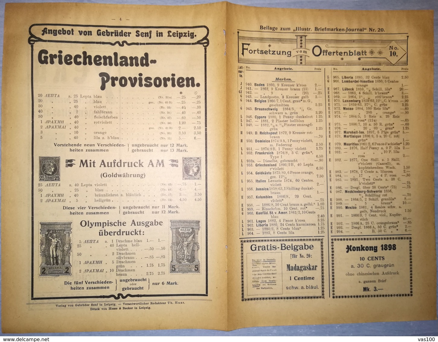 ILLUSTRATED STAMPS JOURNAL- ILLUSTRIERTES BRIEFMARKEN JOURNAL MAGAZINE SUPPLEMENT, PRICE LIST, LEIPZIG, 1901, GERMANY - German (until 1940)