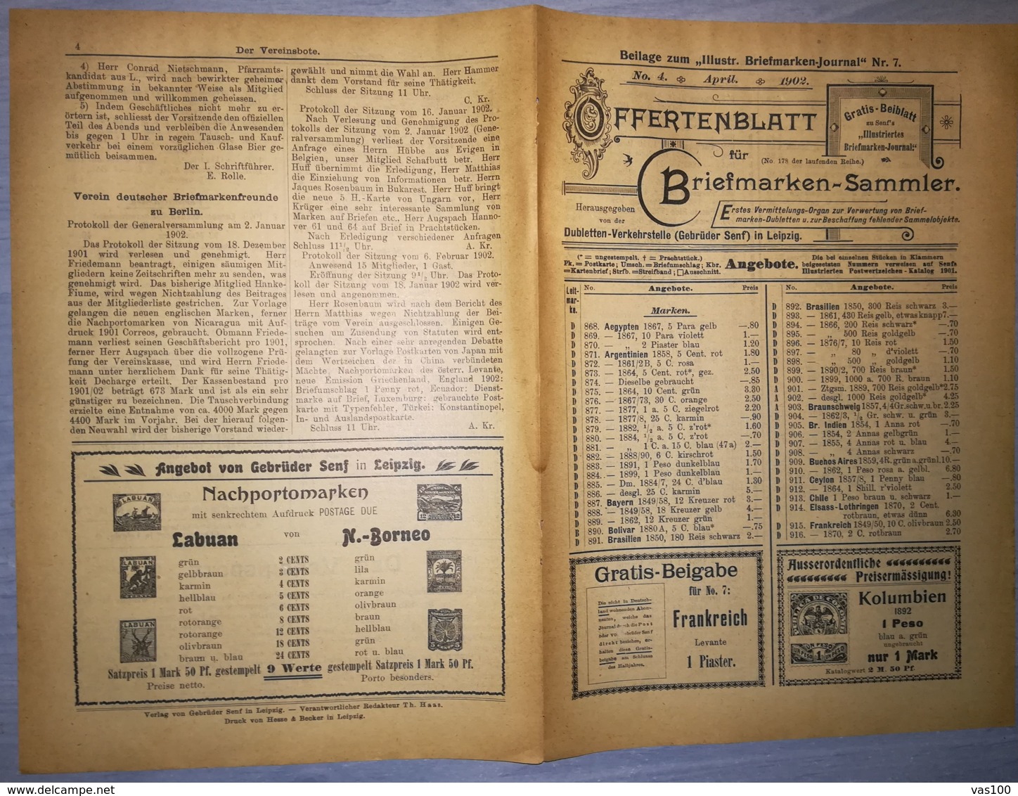 ILLUSTRATED STAMP JOURNAL-ILLUSTRIERTES BRIEFMARKEN JOURNAL MAGAZINE PRICE LIST, LEIPZIG, NR 7, 1902, GERMANY - German (until 1940)