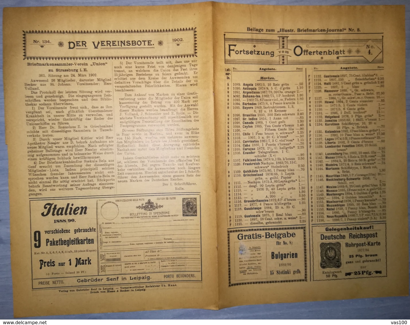 ILLUSTRATED STAMP JOURNAL-ILLUSTRIERTES BRIEFMARKEN JOURNAL MAGAZINE PRICE LIST, LEIPZIG, NR 8, 1902, GERMANY - Tedesche (prima Del 1940)
