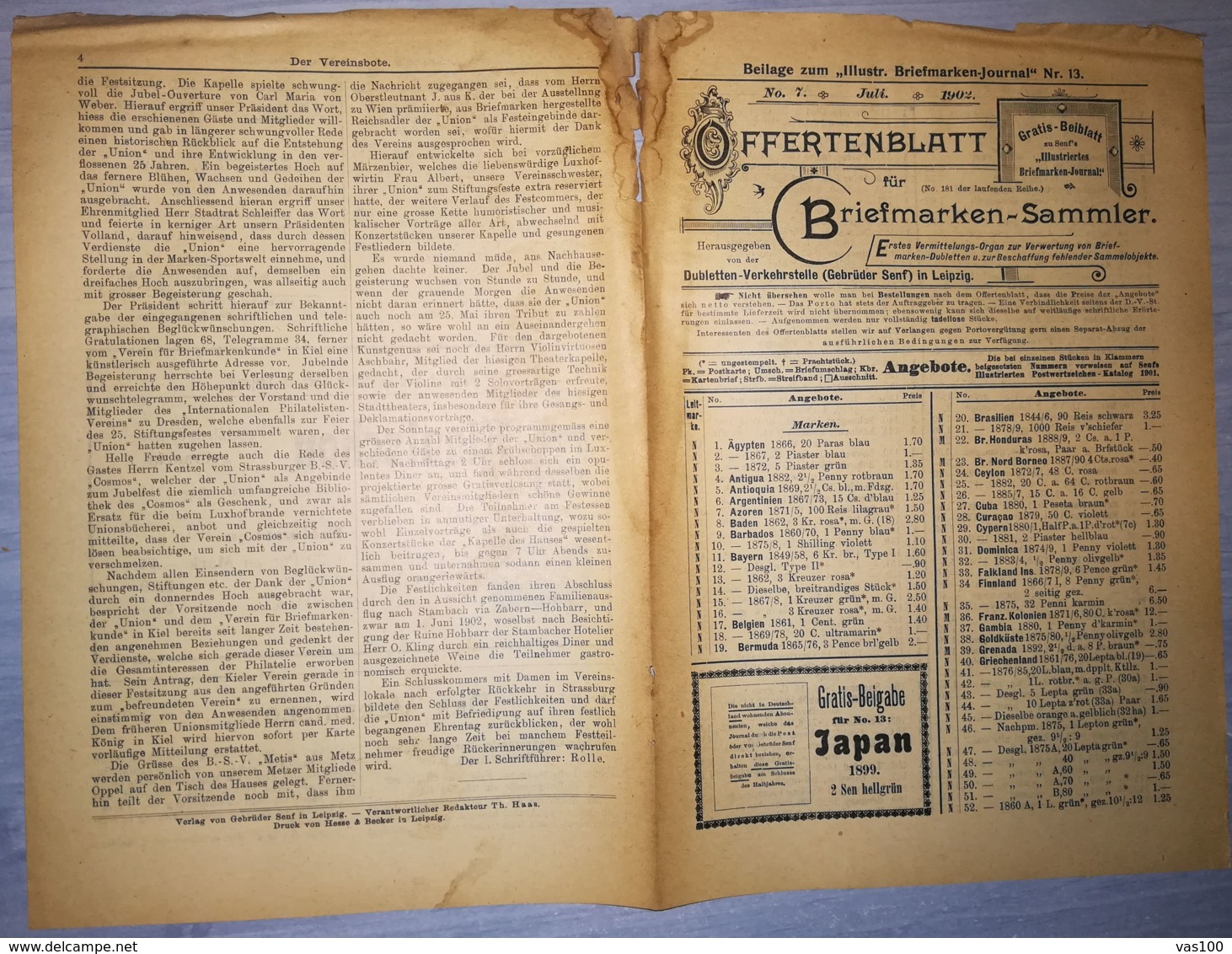 ILLUSTRATED STAMP JOURNAL-ILLUSTRIERTES BRIEFMARKEN JOURNAL MAGAZINE PRICE LIST, LEIPZIG, NR 13, 1902, GERMANY - German (until 1940)