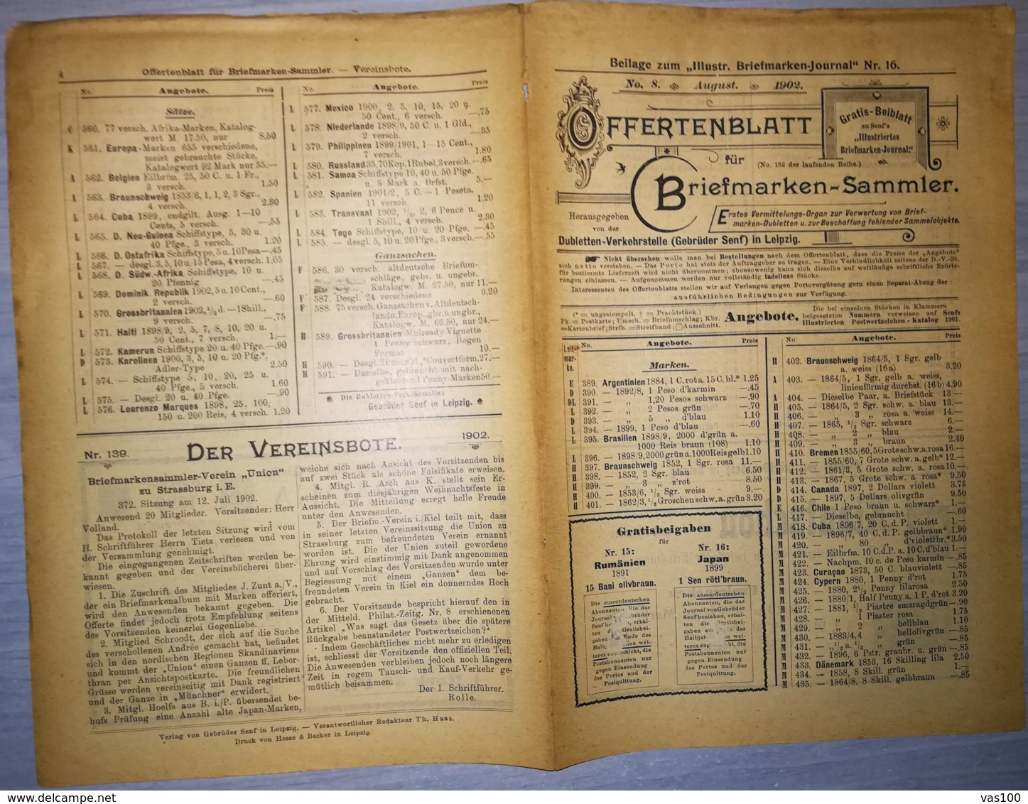 ILLUSTRATED STAMP JOURNAL-ILLUSTRIERTES BRIEFMARKEN JOURNAL MAGAZINE PRICE LIST, LEIPZIG, NR 16, 1902, GERMANY - German (until 1940)