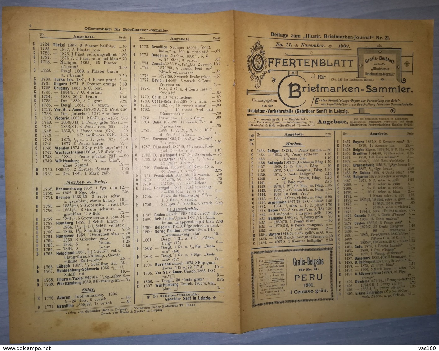 ILLUSTRATED STAMP JOURNAL-ILLUSTRIERTES BRIEFMARKEN JOURNAL MAGAZINE PRICE LIST, LEIPZIG, NR 21, 1902, GERMANY - Tedesche (prima Del 1940)