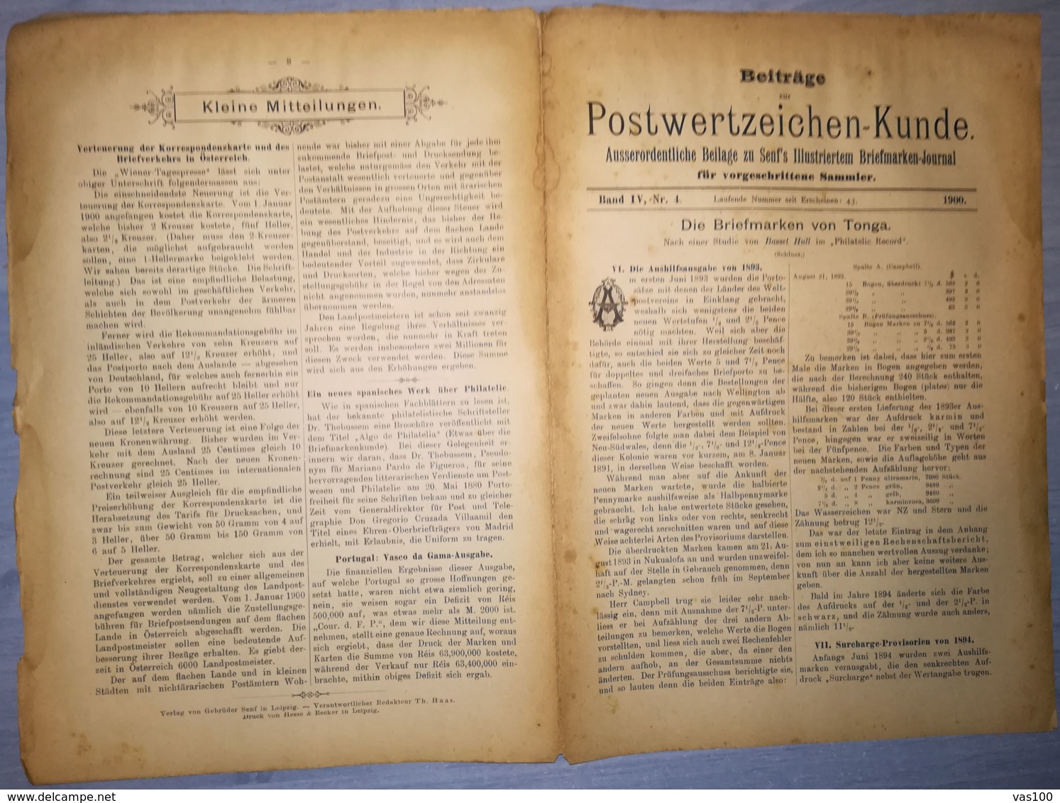 ILLUSTRATED STAMP JOURNAL-ILLUSTRIERTES BRIEFMARKEN JOURNAL MAGAZINE SUPPLEMENT, LEIPZIG, NR 4, 1900, GERMANY - Duits (tot 1940)