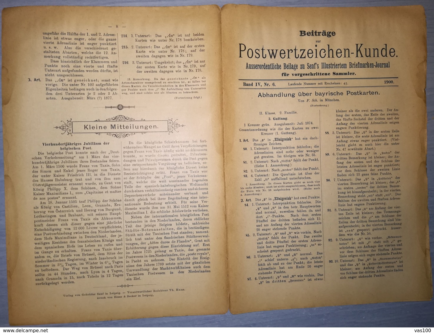 ILLUSTRATED STAMP JOURNAL-ILLUSTRIERTES BRIEFMARKEN JOURNAL MAGAZINE SUPPLEMENT, LEIPZIG, NR 6, 1900, GERMANY - Duits (tot 1940)
