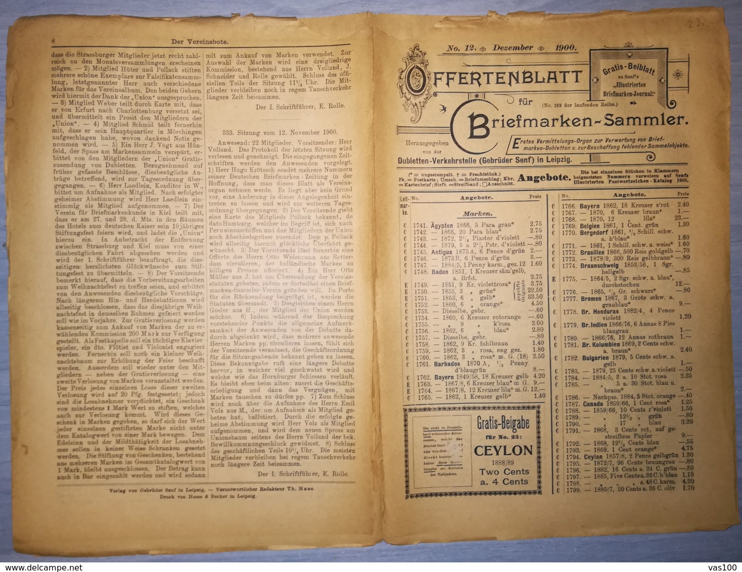 ILLUSTRATED STAMP JOURNAL-ILLUSTRIERTES BRIEFMARKEN JOURNAL MAGAZINE PRICE LIST, LEIPZIG, NR 12, 1900, GERMANY - Duits (tot 1940)