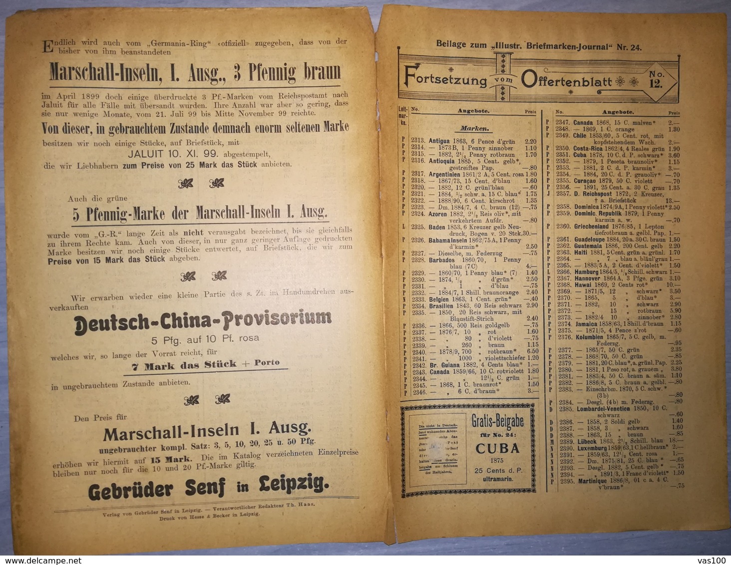 ILLUSTRATED STAMP JOURNAL-ILLUSTRIERTES BRIEFMARKEN JOURNAL MAGAZINE PRICE LIST, LEIPZIG, NR 24, 1899, GERMANY - Alemán (hasta 1940)