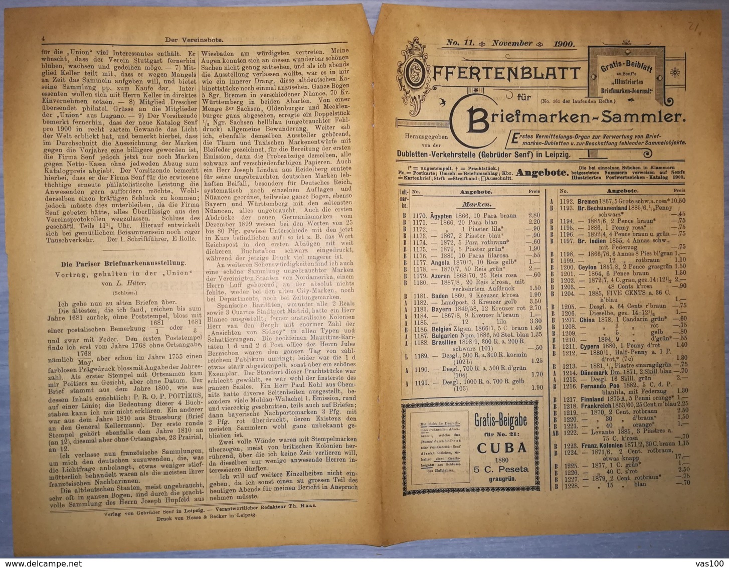 ILLUSTRATED STAMP JOURNAL-ILLUSTRIERTES BRIEFMARKEN JOURNAL MAGAZINE PRICE LIST, LEIPZIG, NR 11, 1900, GERMANY - Allemand (jusque 1940)