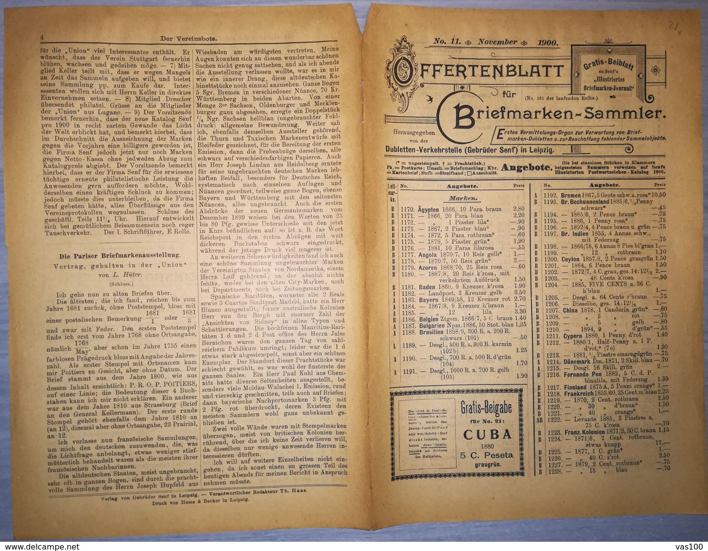 ILLUSTRATED STAMP JOURNAL-ILLUSTRIERTES BRIEFMARKEN JOURNAL MAGAZINE PRICE LIST, LEIPZIG, NR 11, 1900, GERMANY - Alemán (hasta 1940)