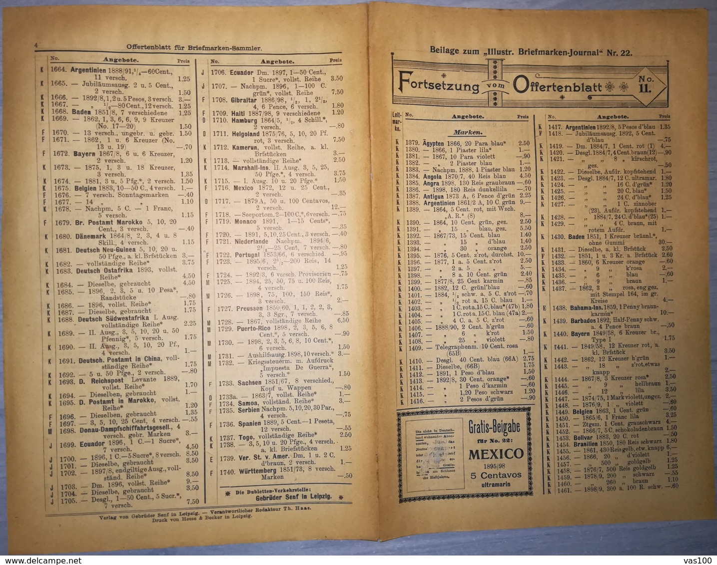 ILLUSTRATED STAMP JOURNAL-ILLUSTRIERTES BRIEFMARKEN JOURNAL MAGAZINE PRICE LIST, LEIPZIG, NR 22, 1899, GERMANY - Duits (tot 1940)