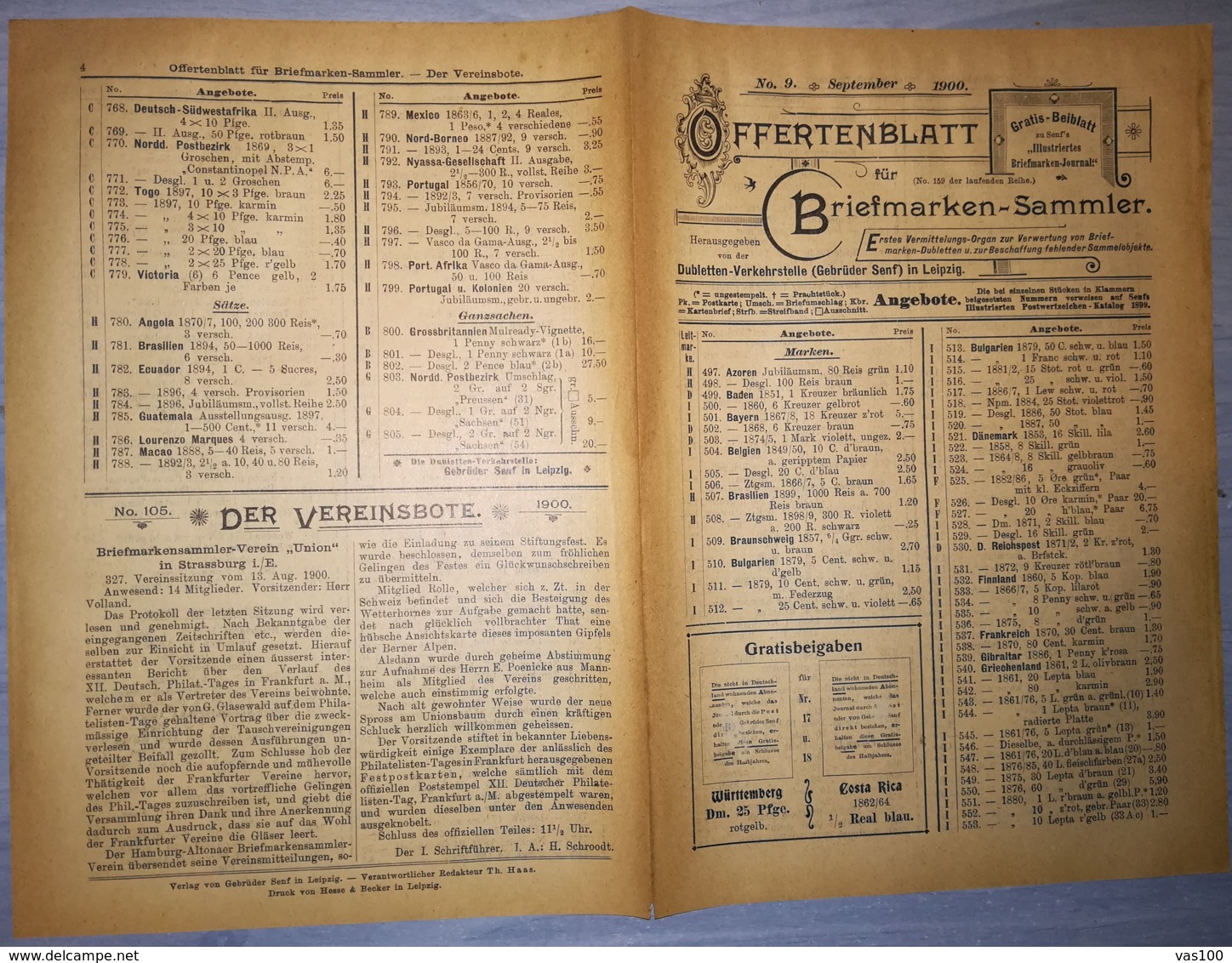 ILLUSTRATED STAMP JOURNAL-ILLUSTRIERTES BRIEFMARKEN JOURNAL MAGAZINE PRICE LIST, LEIPZIG, NR 9, 1900, GERMANY - Tedesche (prima Del 1940)