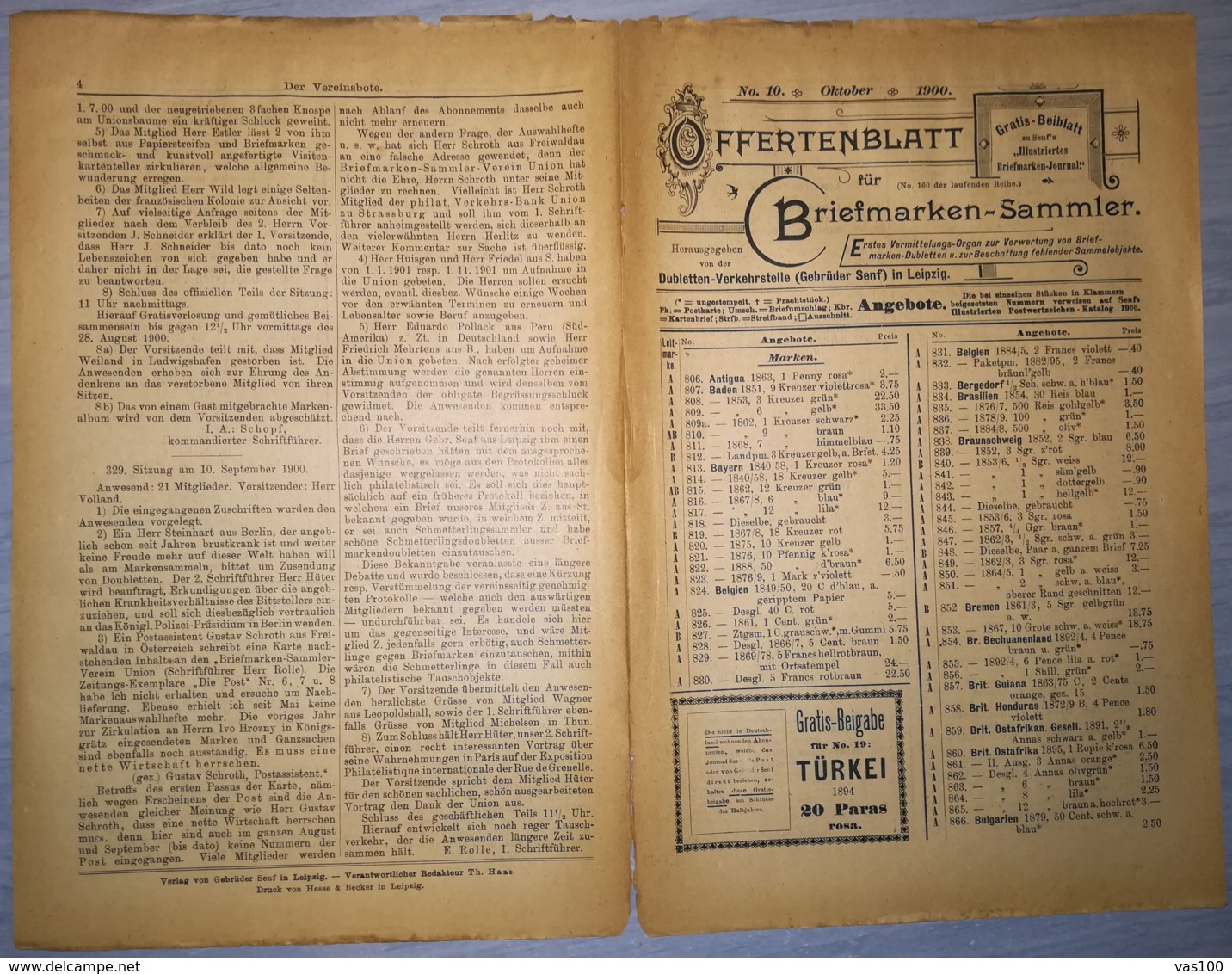 ILLUSTRATED STAMP JOURNAL-ILLUSTRIERTES BRIEFMARKEN JOURNAL MAGAZINE PRICE LIST, LEIPZIG, NR 10, 1900, GERMANY - Duits (tot 1940)