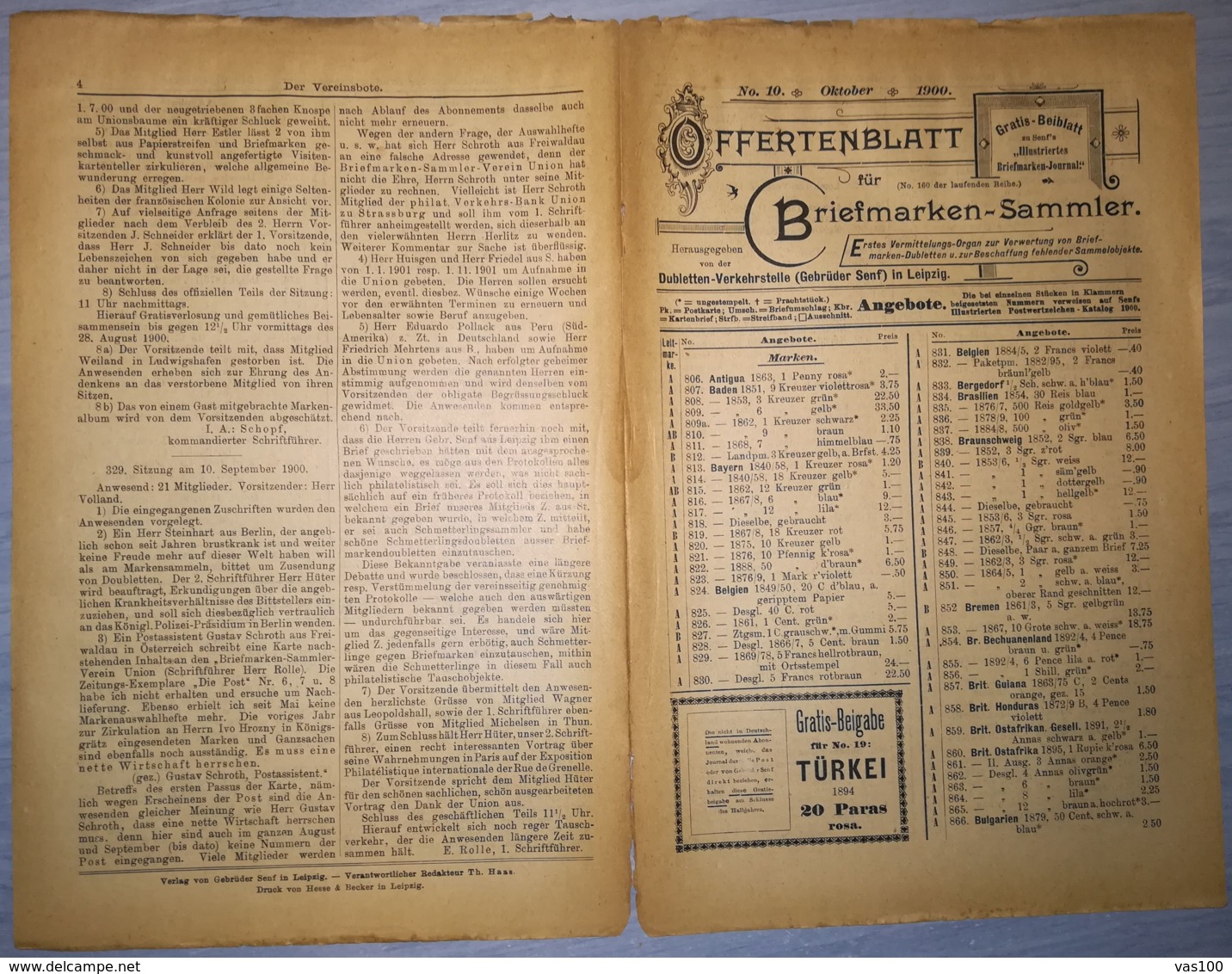 ILLUSTRATED STAMP JOURNAL-ILLUSTRIERTES BRIEFMARKEN JOURNAL MAGAZINE PRICE LIST, LEIPZIG, NR 10, 1900, GERMANY - Alemán (hasta 1940)