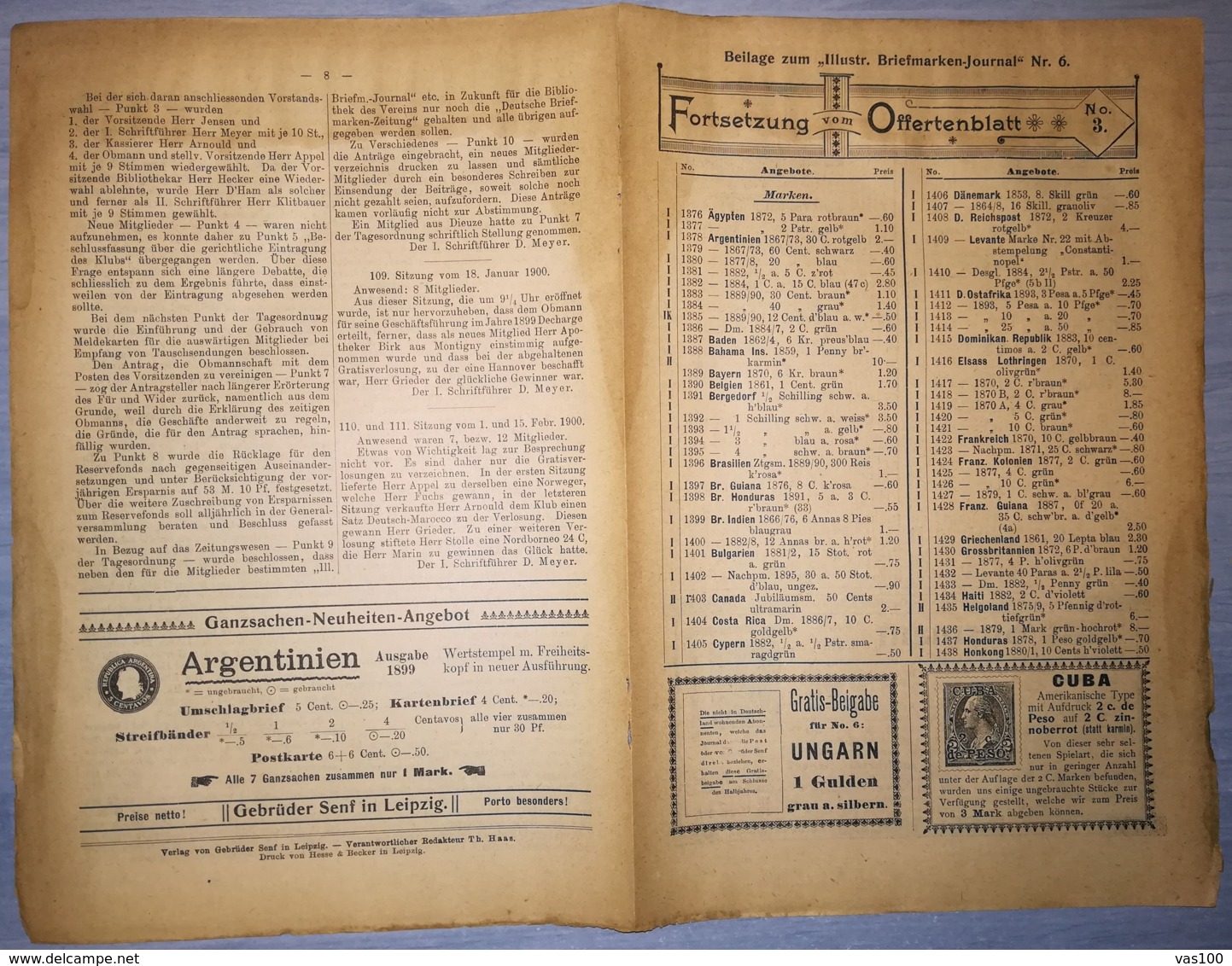 ILLUSTRATED STAMP JOURNAL-ILLUSTRIERTES BRIEFMARKEN JOURNAL MAGAZINE PRICE LIST, LEIPZIG, NR 6, 1899, GERMANY - Duits (tot 1940)