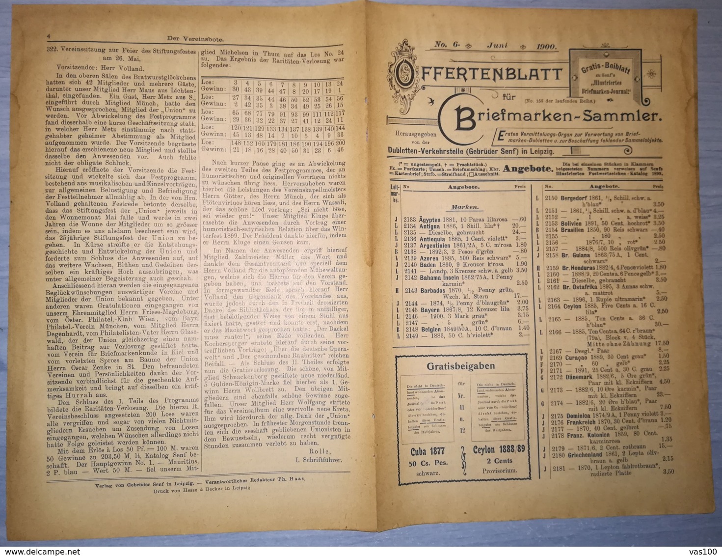 ILLUSTRATED STAMP JOURNAL-ILLUSTRIERTES BRIEFMARKEN JOURNAL MAGAZINE PRICE LIST, LEIPZIG, NR 6, 1900, GERMANY - Alemán (hasta 1940)