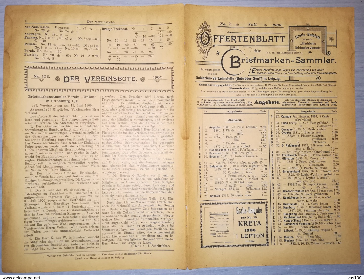 ILLUSTRATED STAMP JOURNAL-ILLUSTRIERTES BRIEFMARKEN JOURNAL MAGAZINE PRICE LIST, LEIPZIG, NR 7, 1900, GERMANY - Duits (tot 1940)