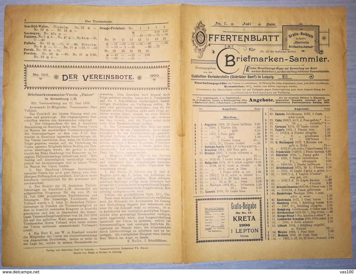 ILLUSTRATED STAMP JOURNAL-ILLUSTRIERTES BRIEFMARKEN JOURNAL MAGAZINE PRICE LIST, LEIPZIG, NR 7, 1900, GERMANY - Alemán (hasta 1940)