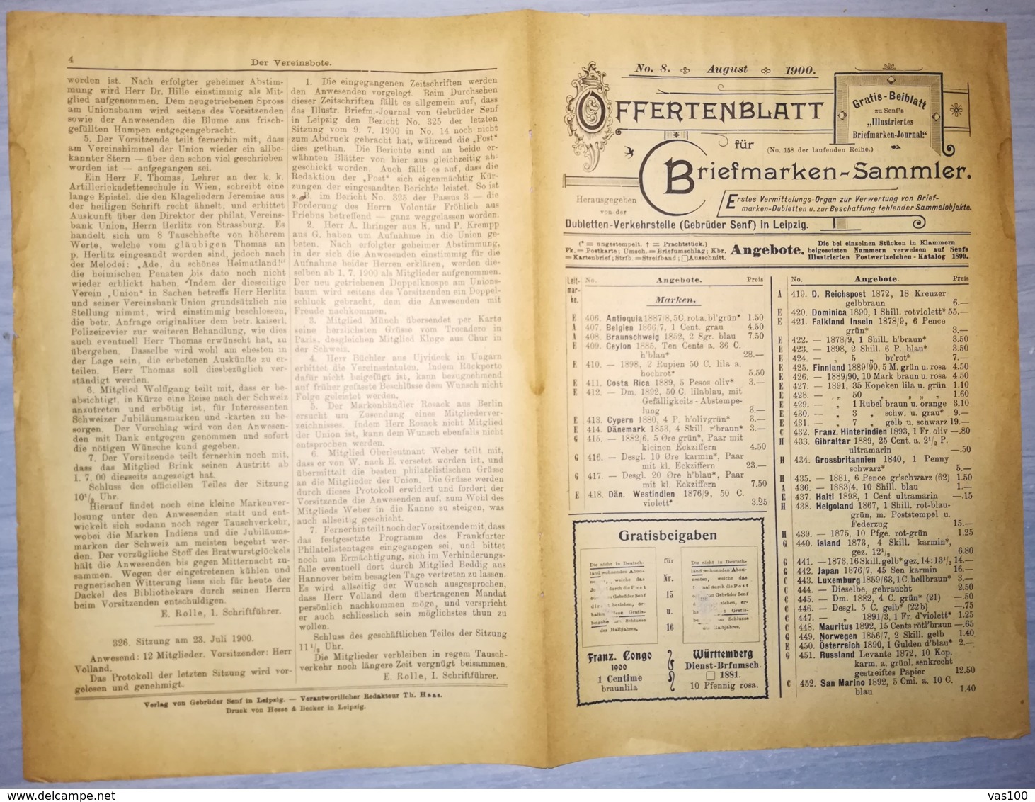 ILLUSTRATED STAMP JOURNAL-ILLUSTRIERTES BRIEFMARKEN JOURNAL MAGAZINE PRICE LIST, LEIPZIG, NR 8, 1900, GERMANY - Duits (tot 1940)