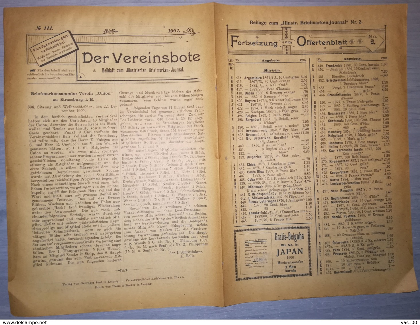 ILLUSTRATED STAMP JOURNAL-ILLUSTRIERTES BRIEFMARKEN JOURNAL MAGAZINE PRICE LIST, LEIPZIG, NR 2, 1901, GERMANY - Tedesche (prima Del 1940)