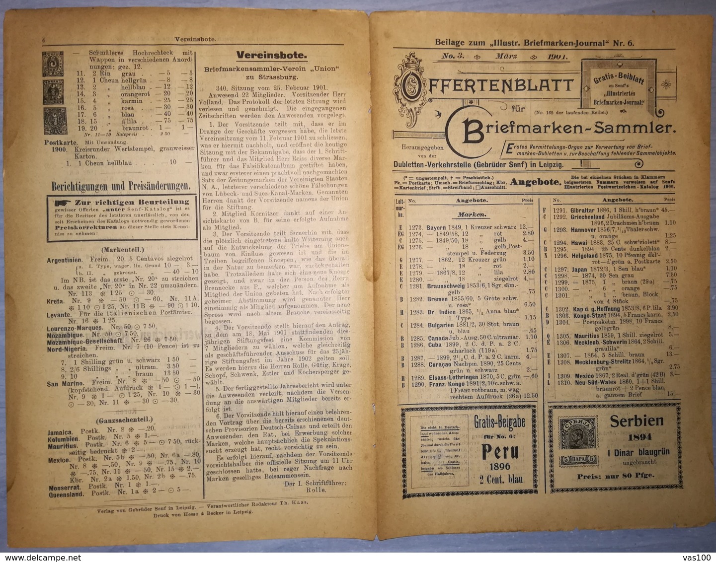 ILLUSTRATED STAMP JOURNAL-ILLUSTRIERTES BRIEFMARKEN JOURNAL MAGAZINE PRICE LIST, LEIPZIG, NR 6, 1901, GERMANY - Duits (tot 1940)
