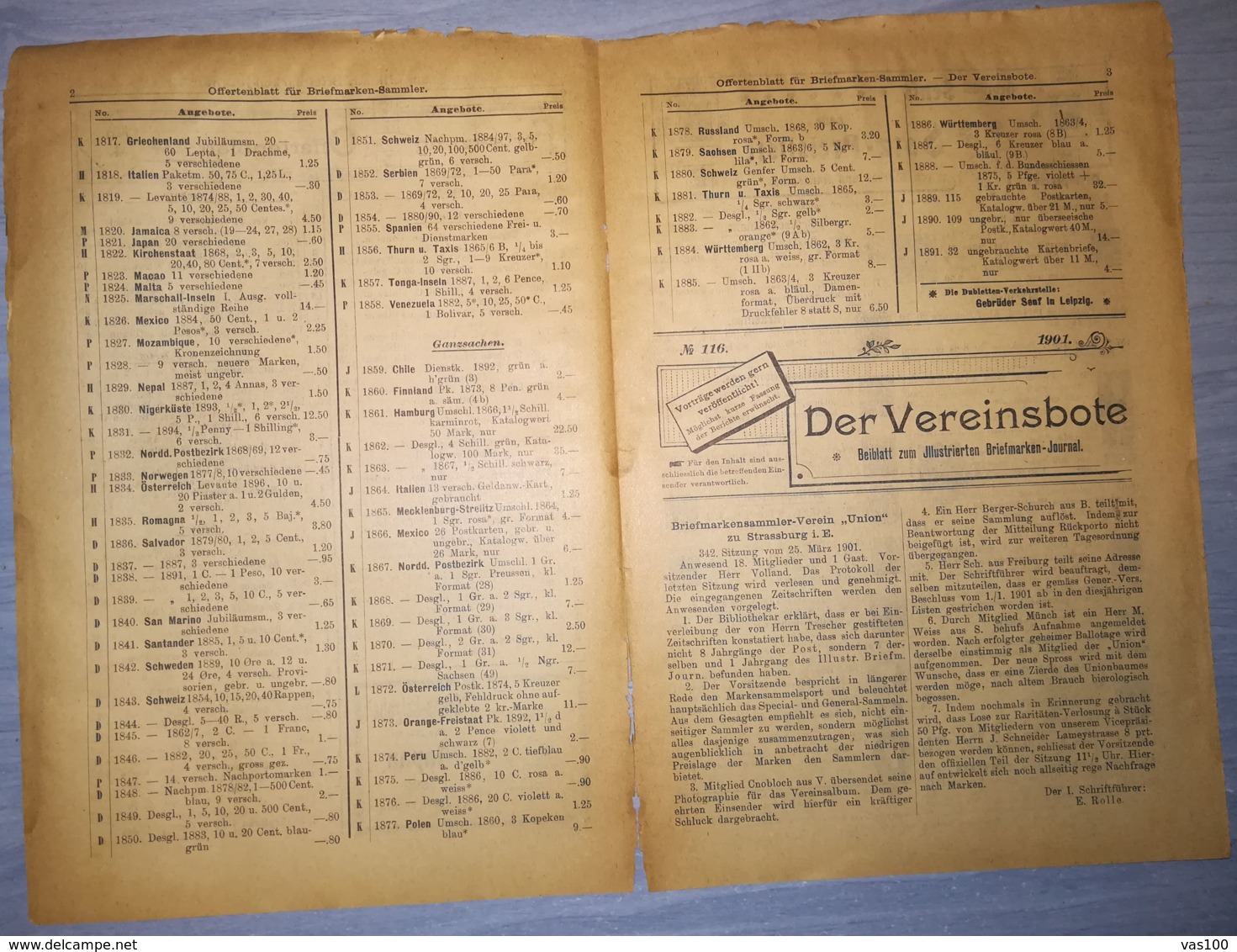 ILLUSTRATED STAMP JOURNAL-ILLUSTRIERTES BRIEFMARKEN JOURNAL MAGAZINE PRICE LIST, LEIPZIG, NR 8, 1901, GERMANY - Duits (tot 1940)