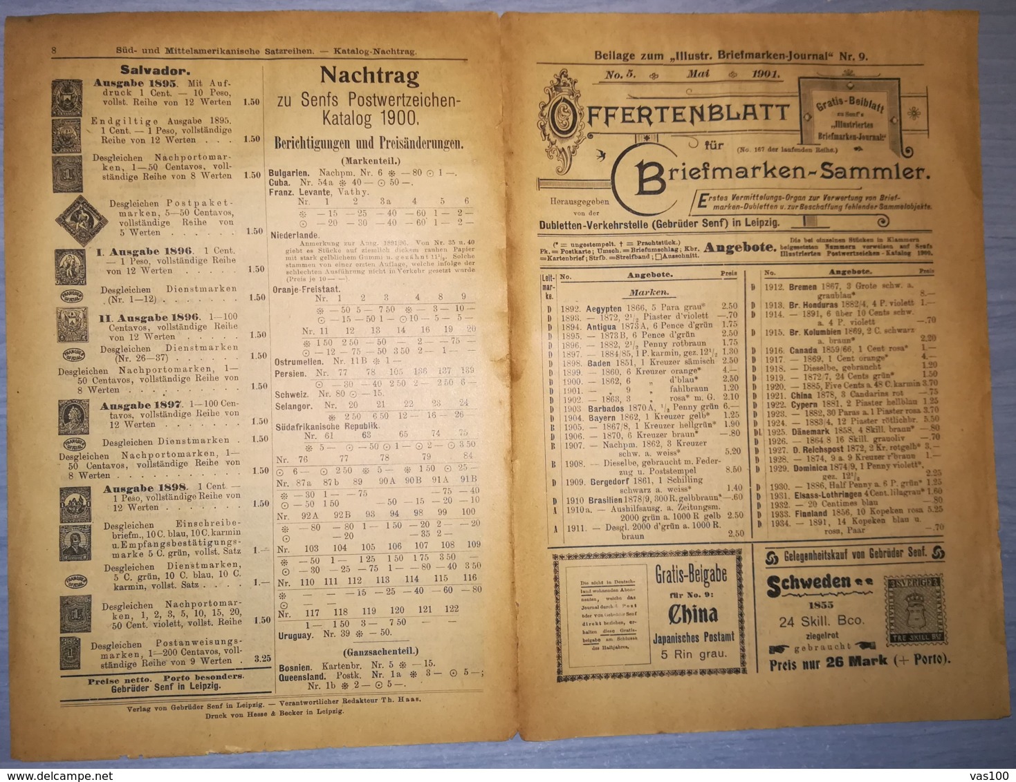 ILLUSTRATED STAMP JOURNAL-ILLUSTRIERTES BRIEFMARKEN JOURNAL MAGAZINE PRICE LIST, LEIPZIG, NR 9, 1901, GERMANY - Duits (tot 1940)