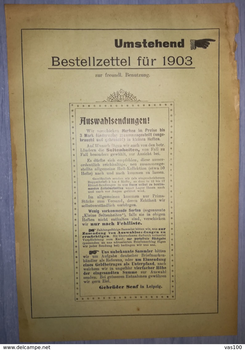 ILLUSTRATED STAMP JOURNAL- ILLUSTRIERTES BRIEFMARKEN JOURNAL MAGAZINE SUBSCRIPTION ORDER, 1903, GERMANY - Deutsch (bis 1940)