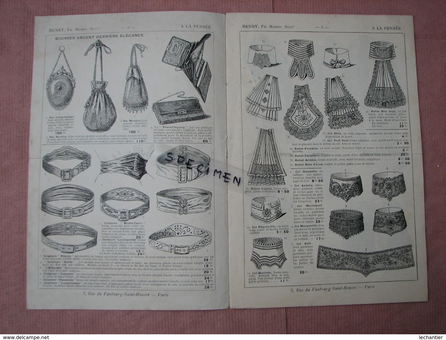 Henry à la Pensée 3 documents 1904 et non daté  voir photos éventails et mode