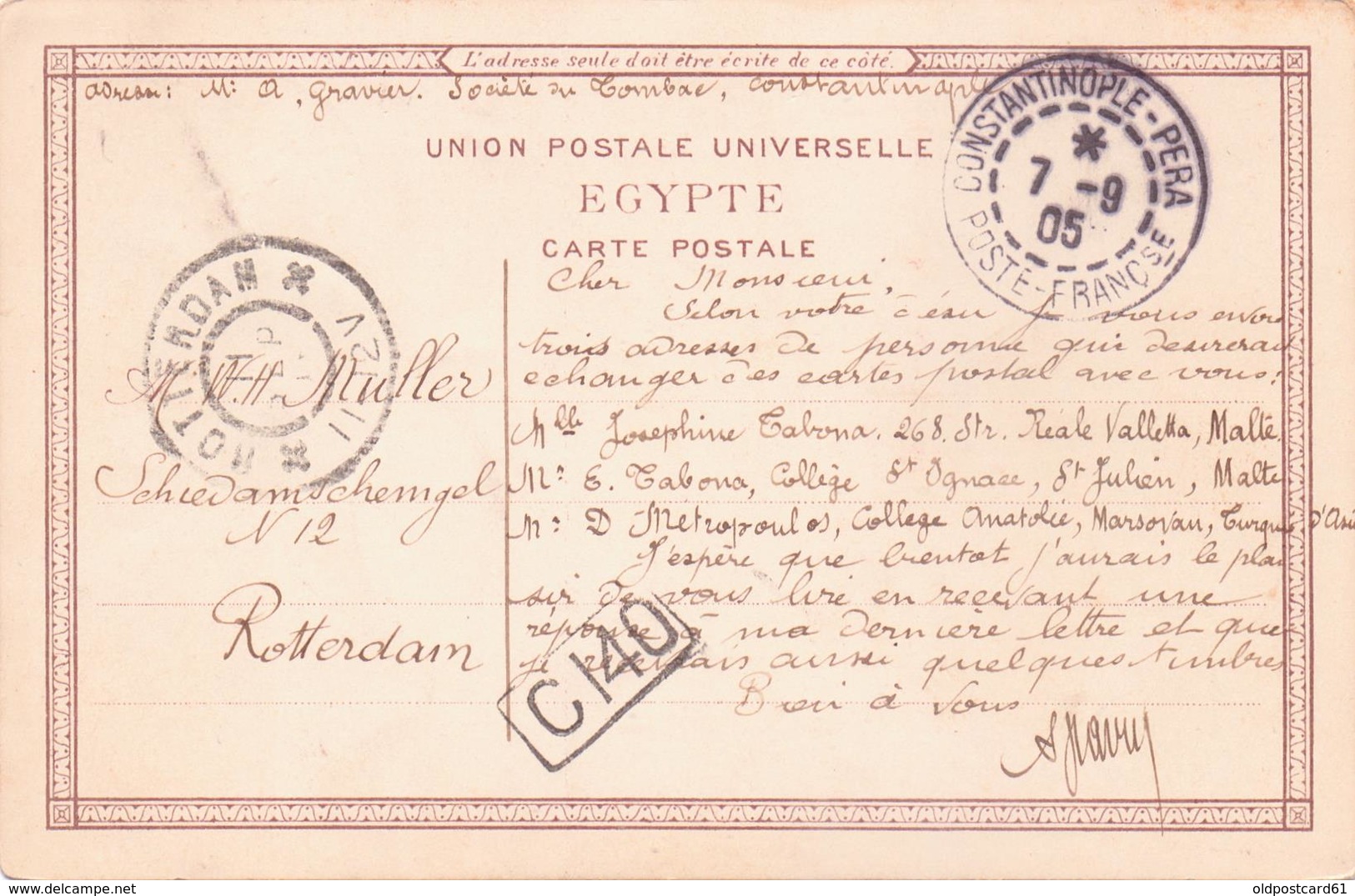 ALTE Litho- AK  KAIRO / Ägypten - Gelaufen 1905 Mit Seltenem Stempel / Französische Post LEVANTE / Constantinopel - Pera - Turquie